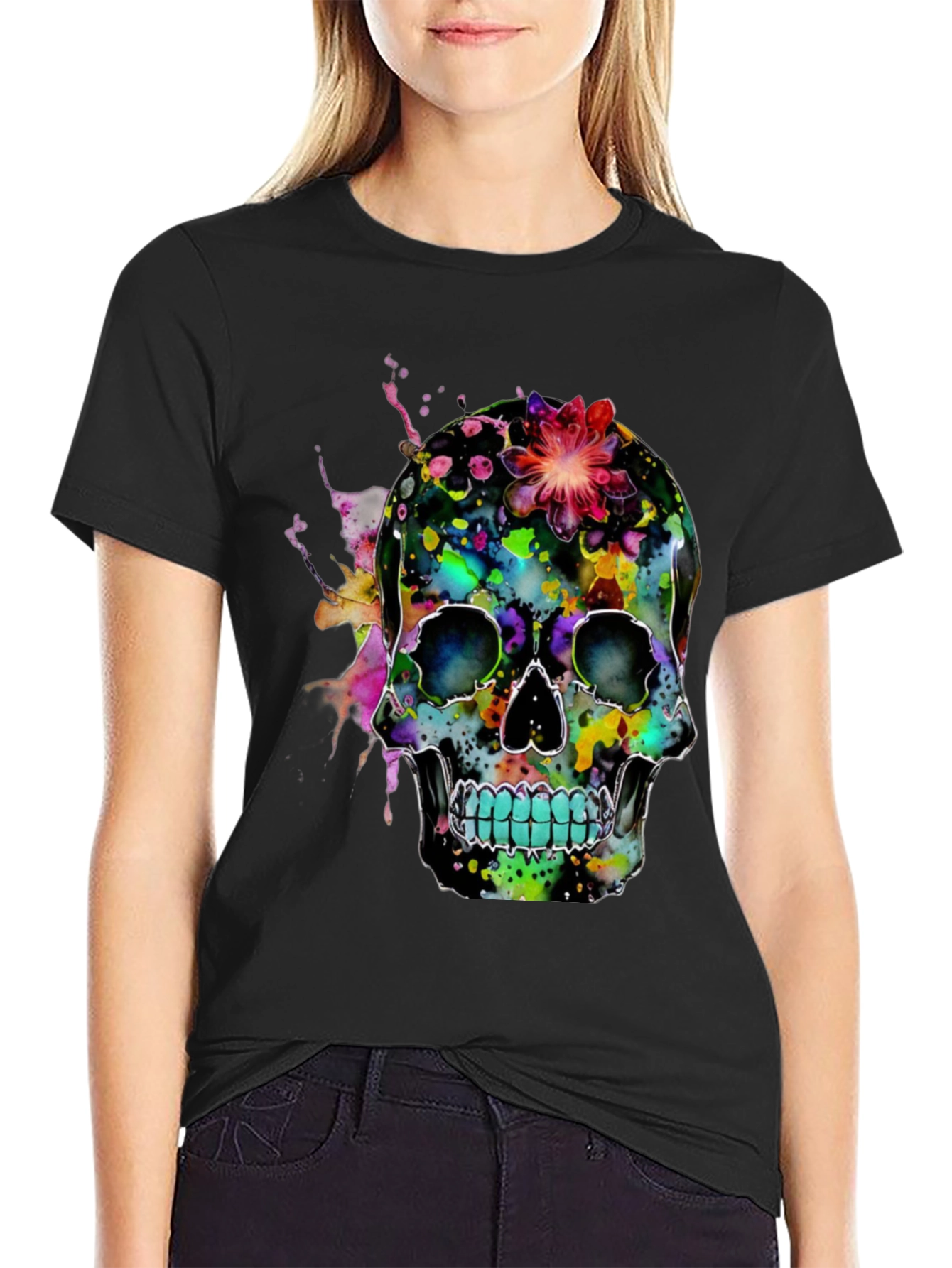 Colorful Skull Graphic Print T-Shirt
