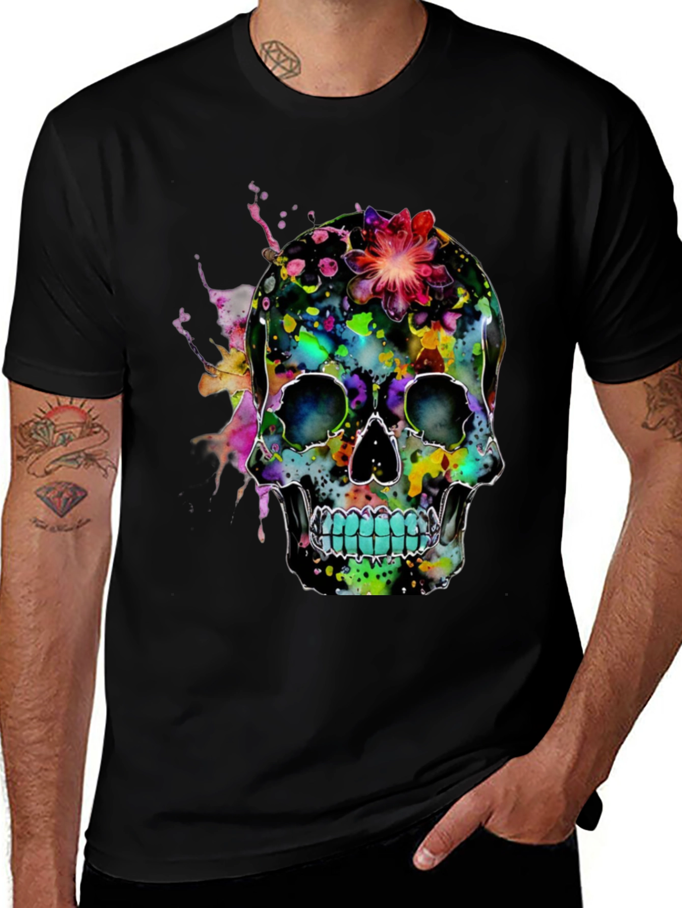 Colorful Skull Graphic Print T-Shirt