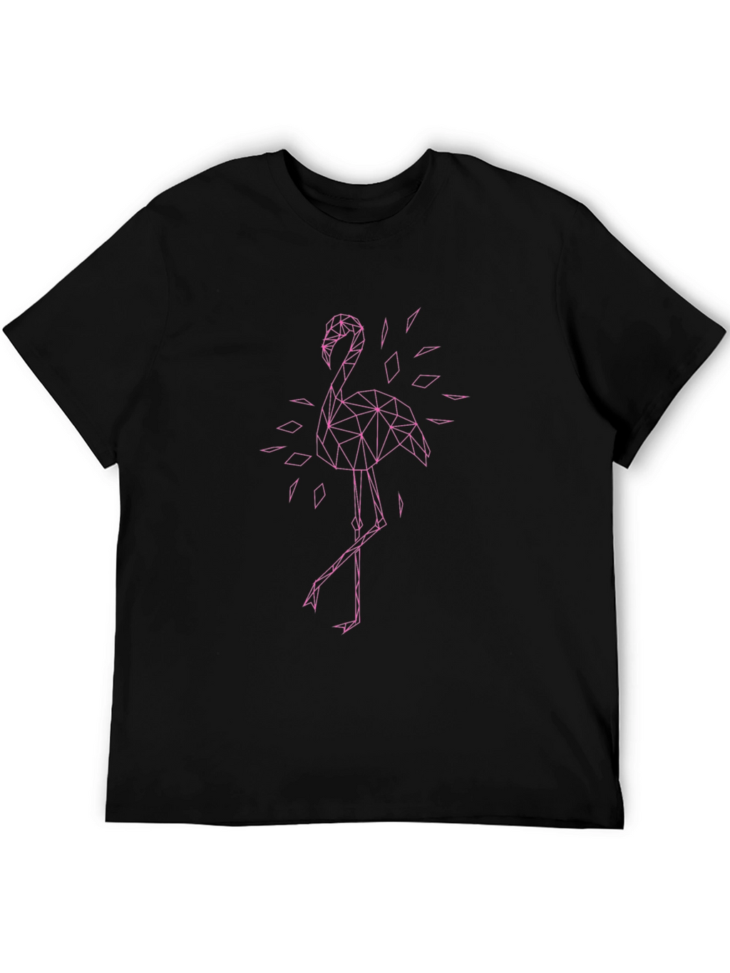Geometric Flamingo Graphic Tee - Black Cotton T-Shirt