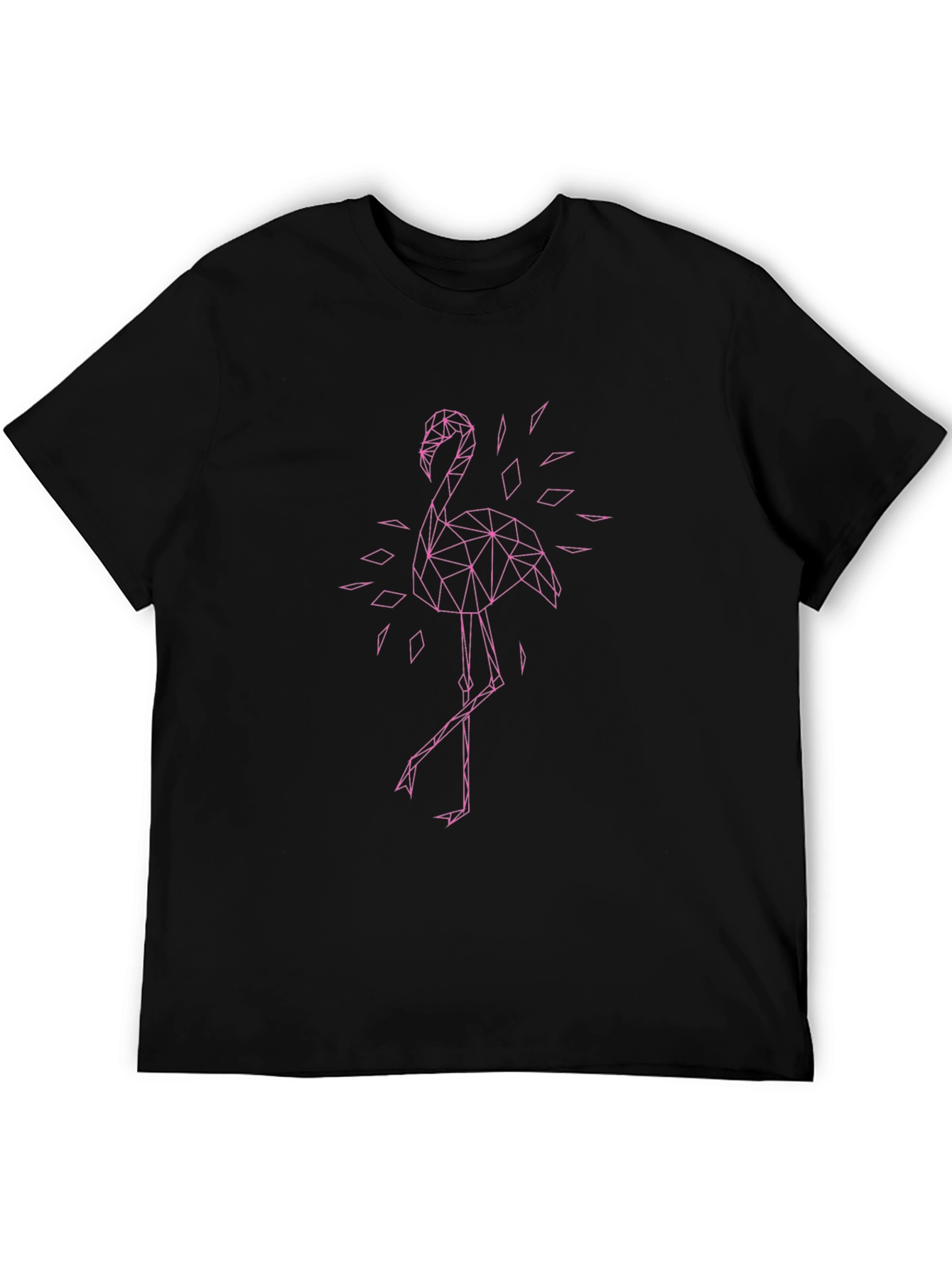 Geometric Flamingo Graphic Tee - Black Cotton T-Shirt