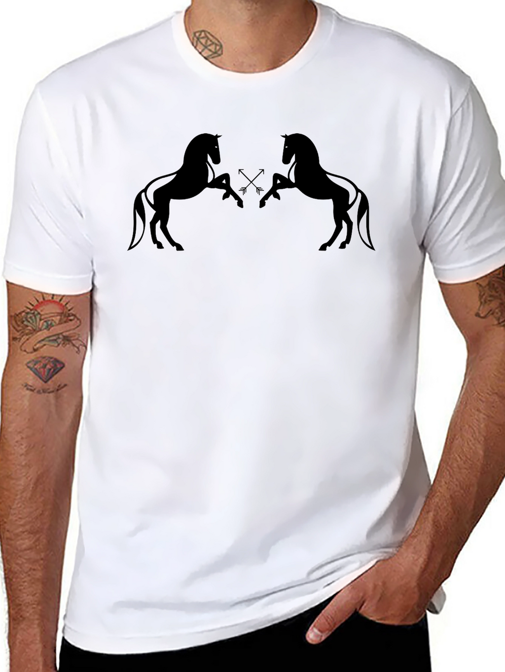 Mens Black Graphic Tee - Horse Silhouette Design
