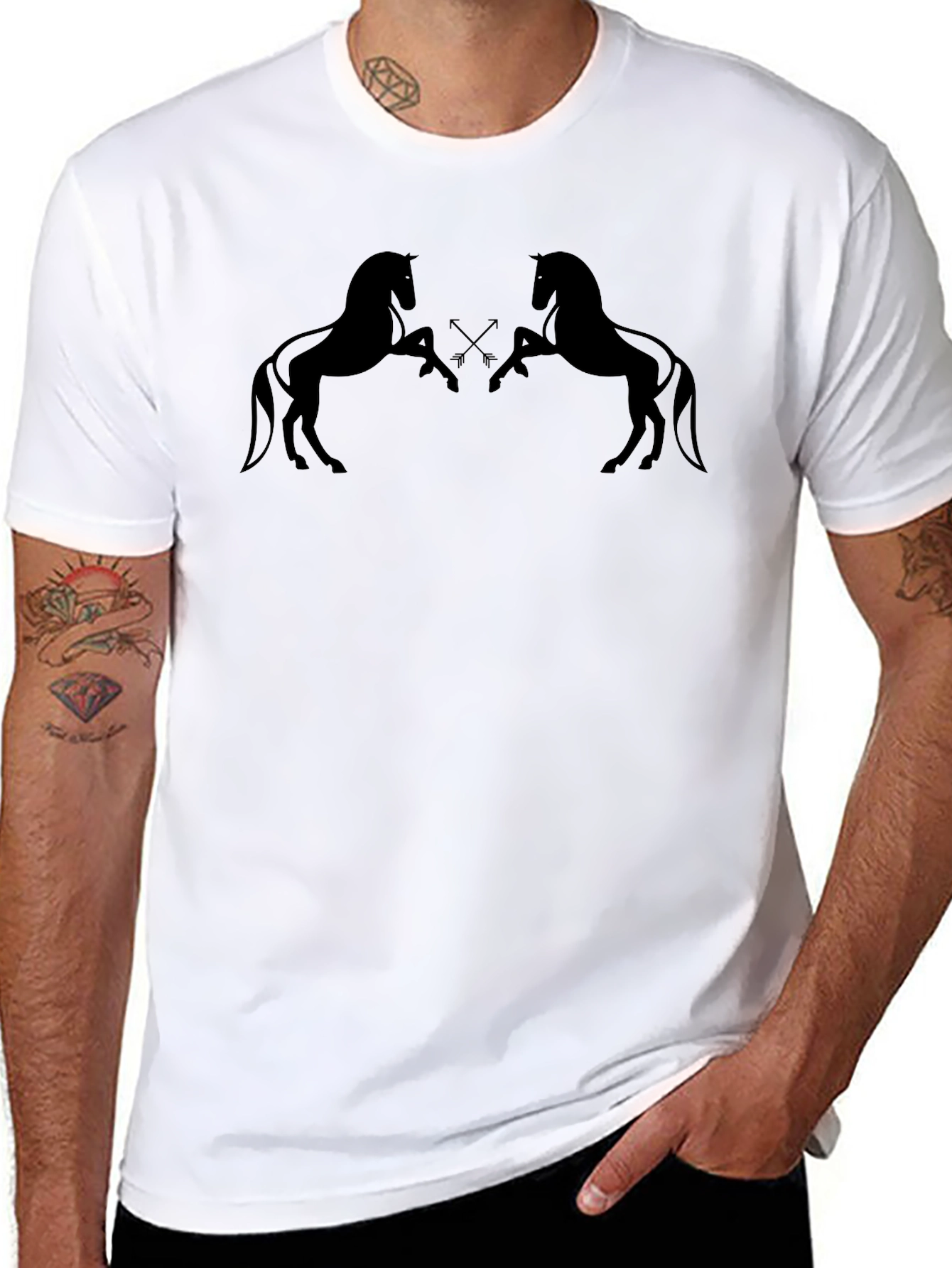 Mens Black Graphic Tee - Horse Silhouette Design
