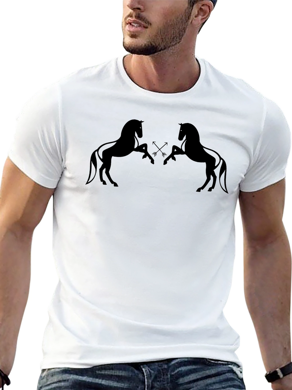 Mens Black Graphic Tee - Horse Silhouette Design
