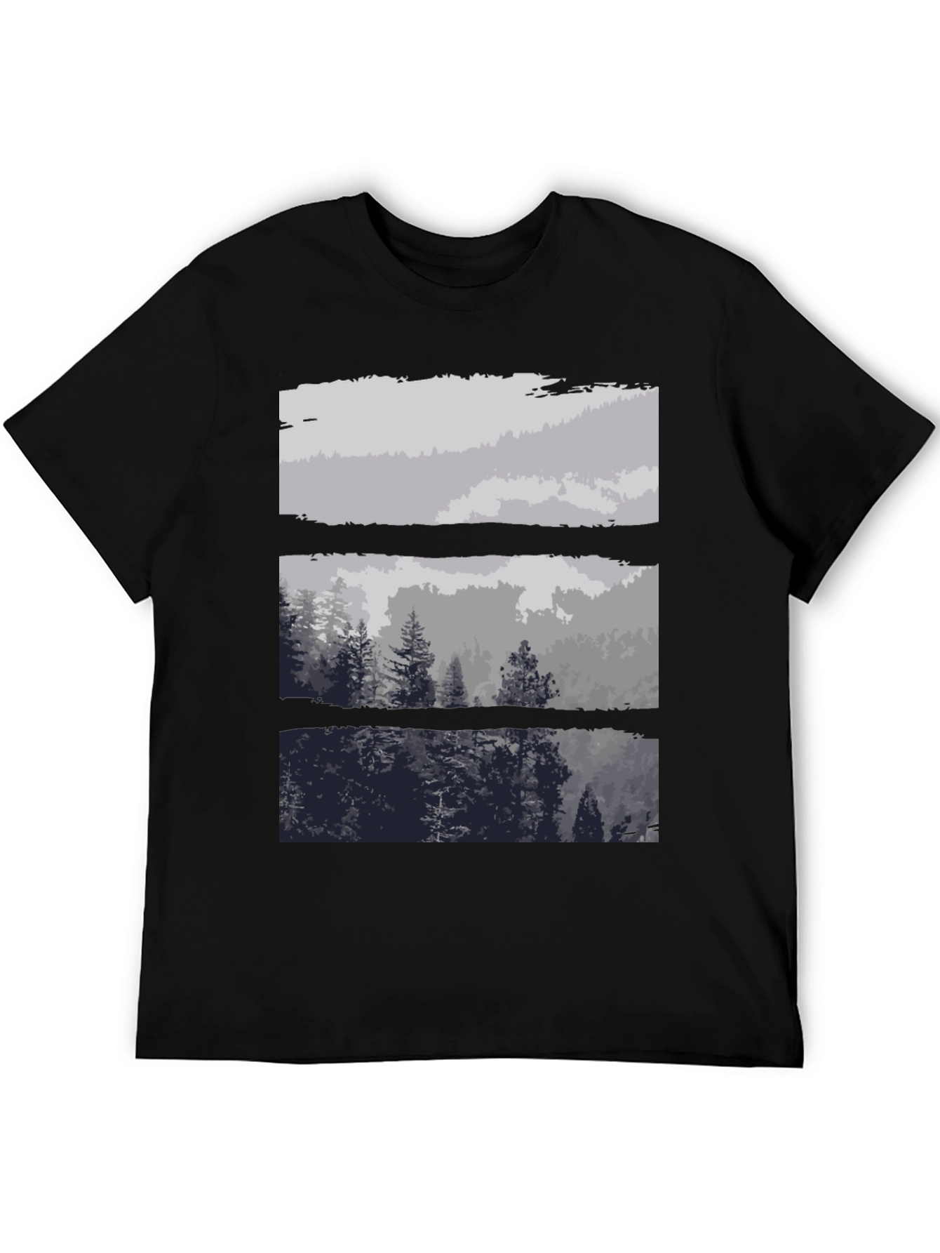 Abstract Landscape Print Black T-Shirt