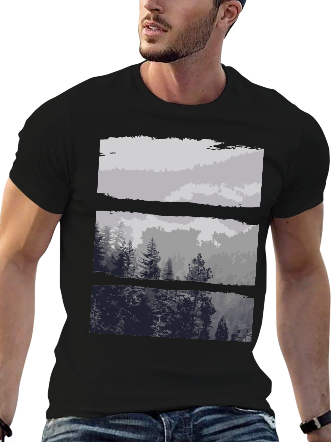Abstract Landscape Print Black T-Shirt