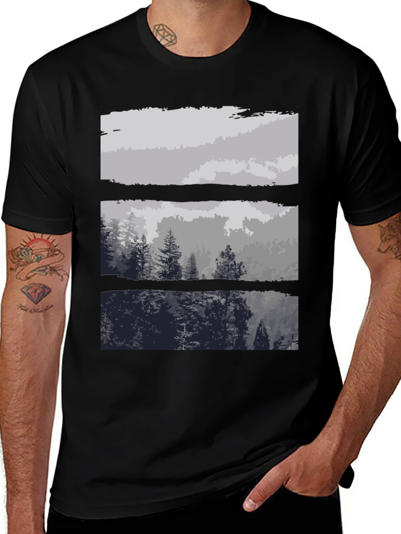 Abstract Landscape Print Black T-Shirt