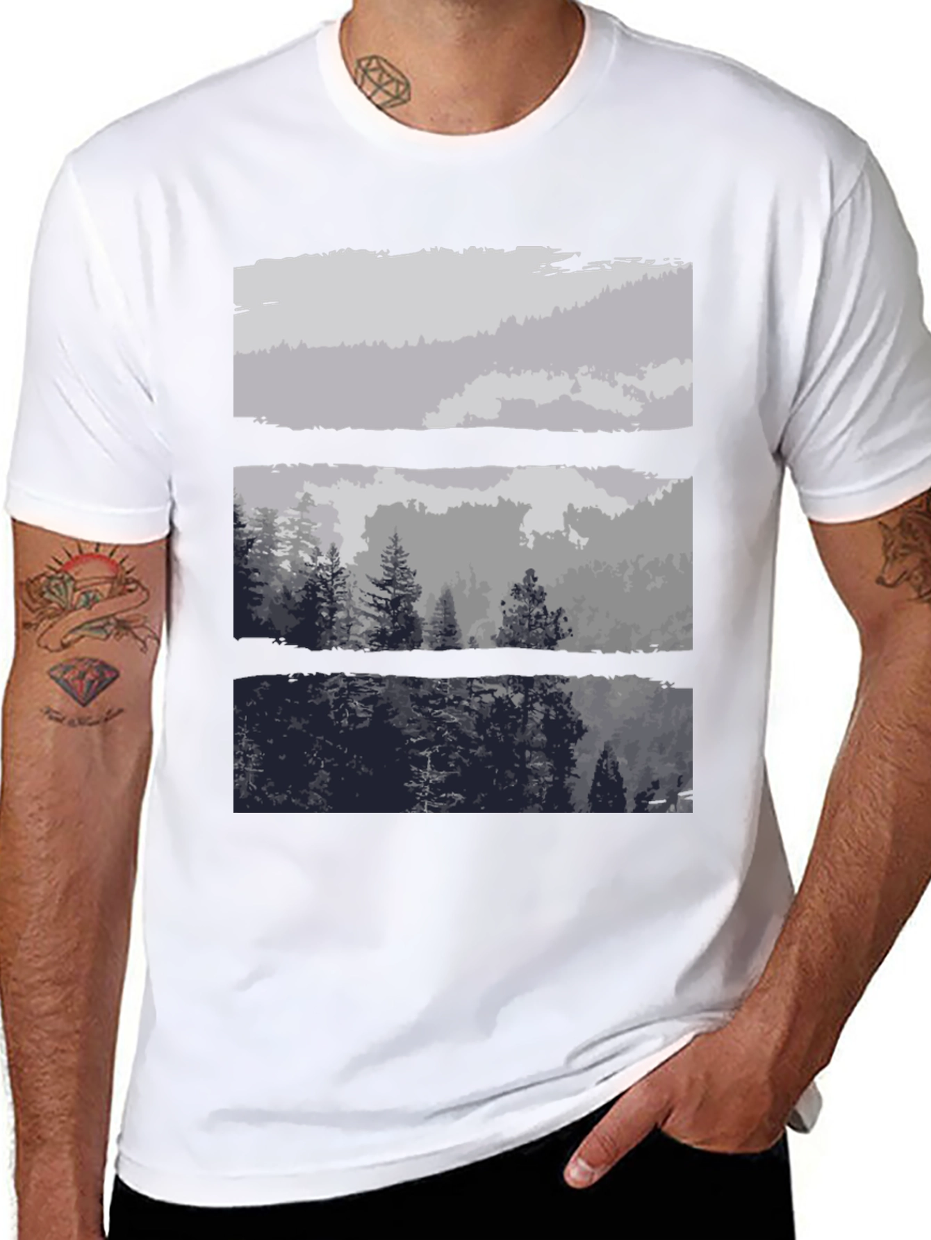 Abstract Landscape Print Black T-Shirt