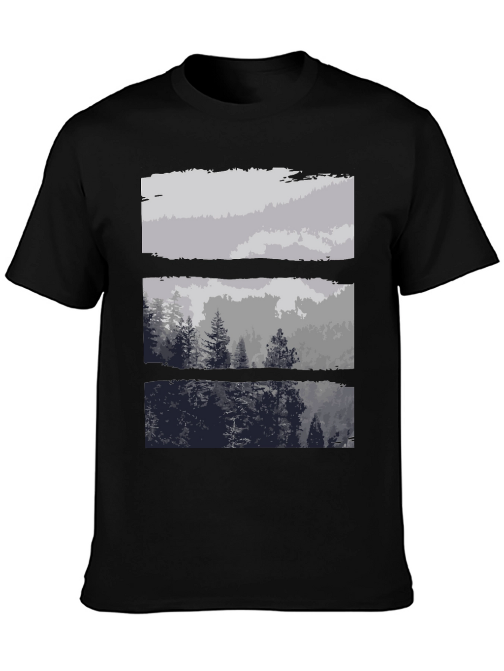 Abstract Landscape Print Black T-Shirt