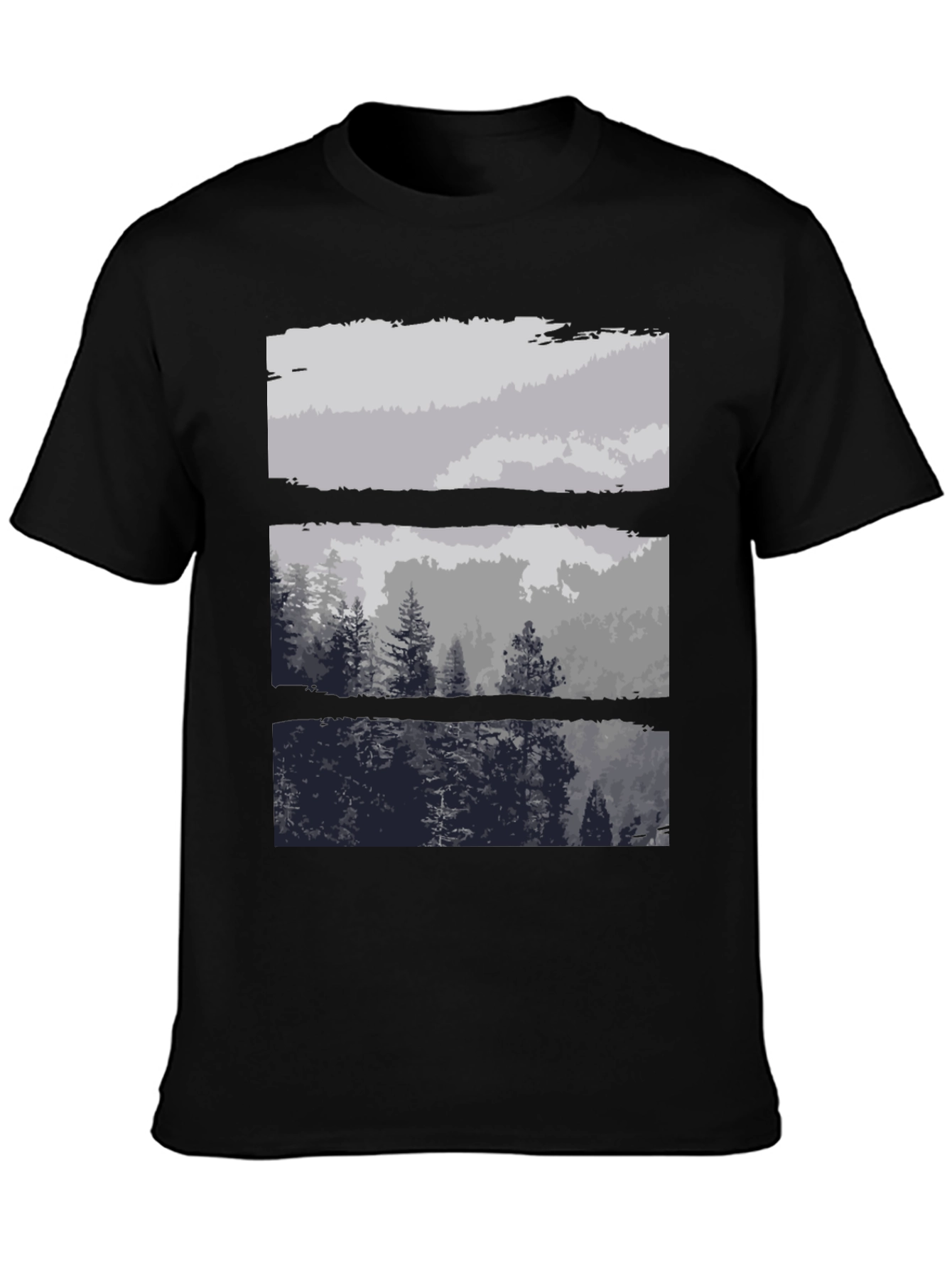 Abstract Landscape Print Black T-Shirt