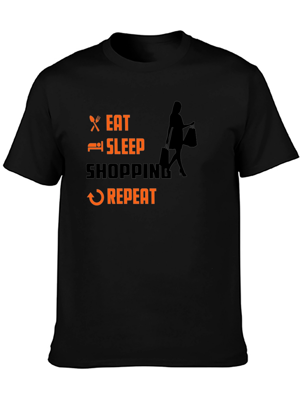 Eat Sleep Shopping Repeat Black T-Shirt