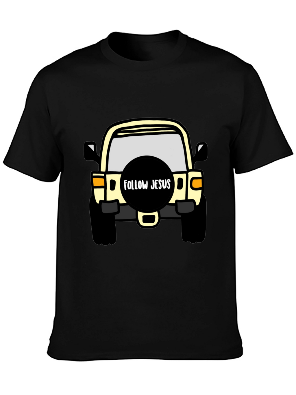 Follow Jesus Jeep T-Shirt - Black Cotton Tee