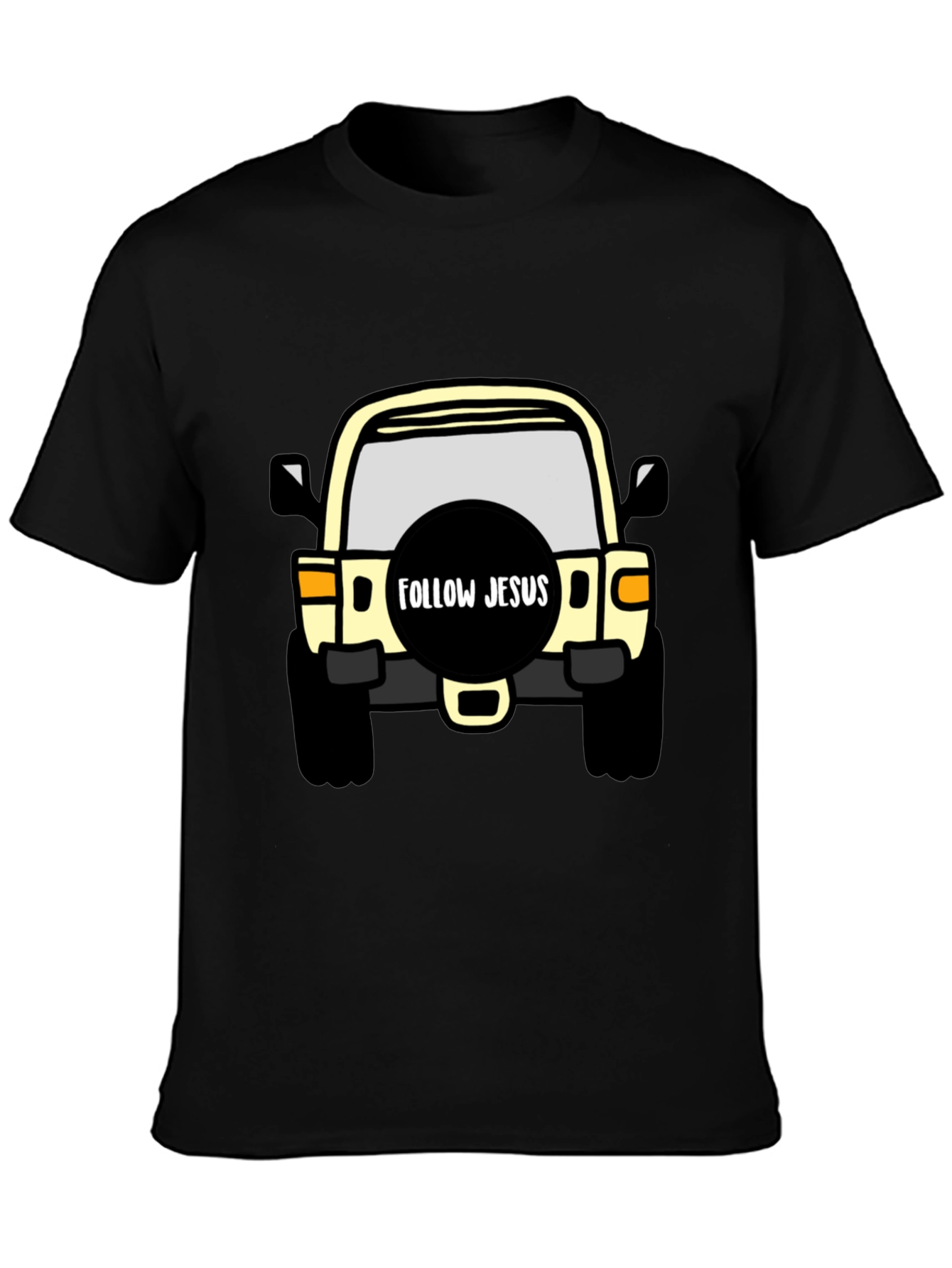 Follow Jesus Jeep T-Shirt - Black Cotton Tee