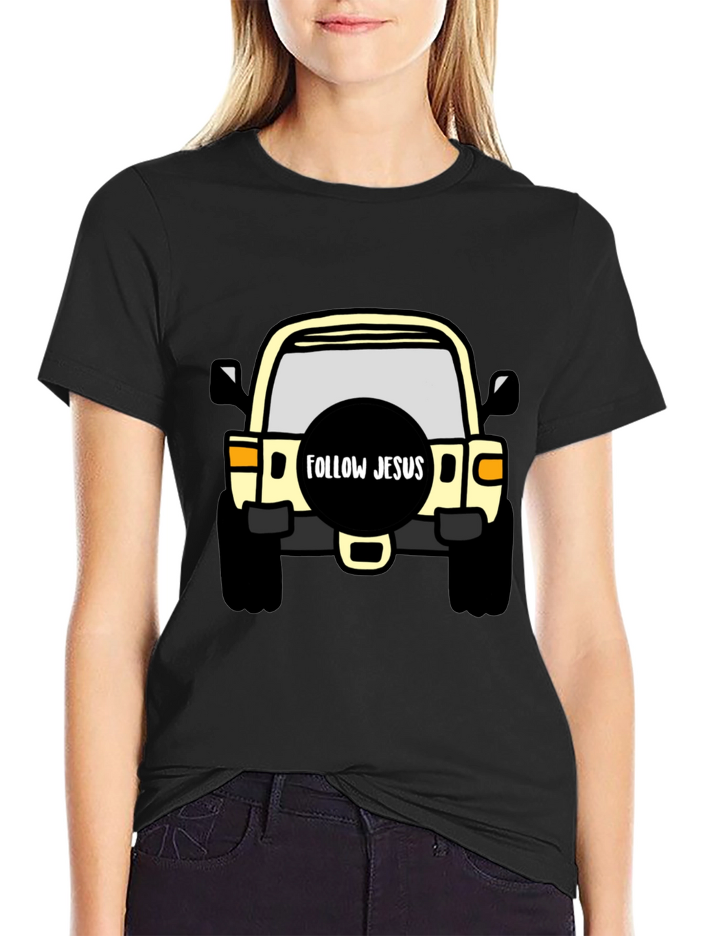 Follow Jesus Jeep T-Shirt - Black Cotton Tee
