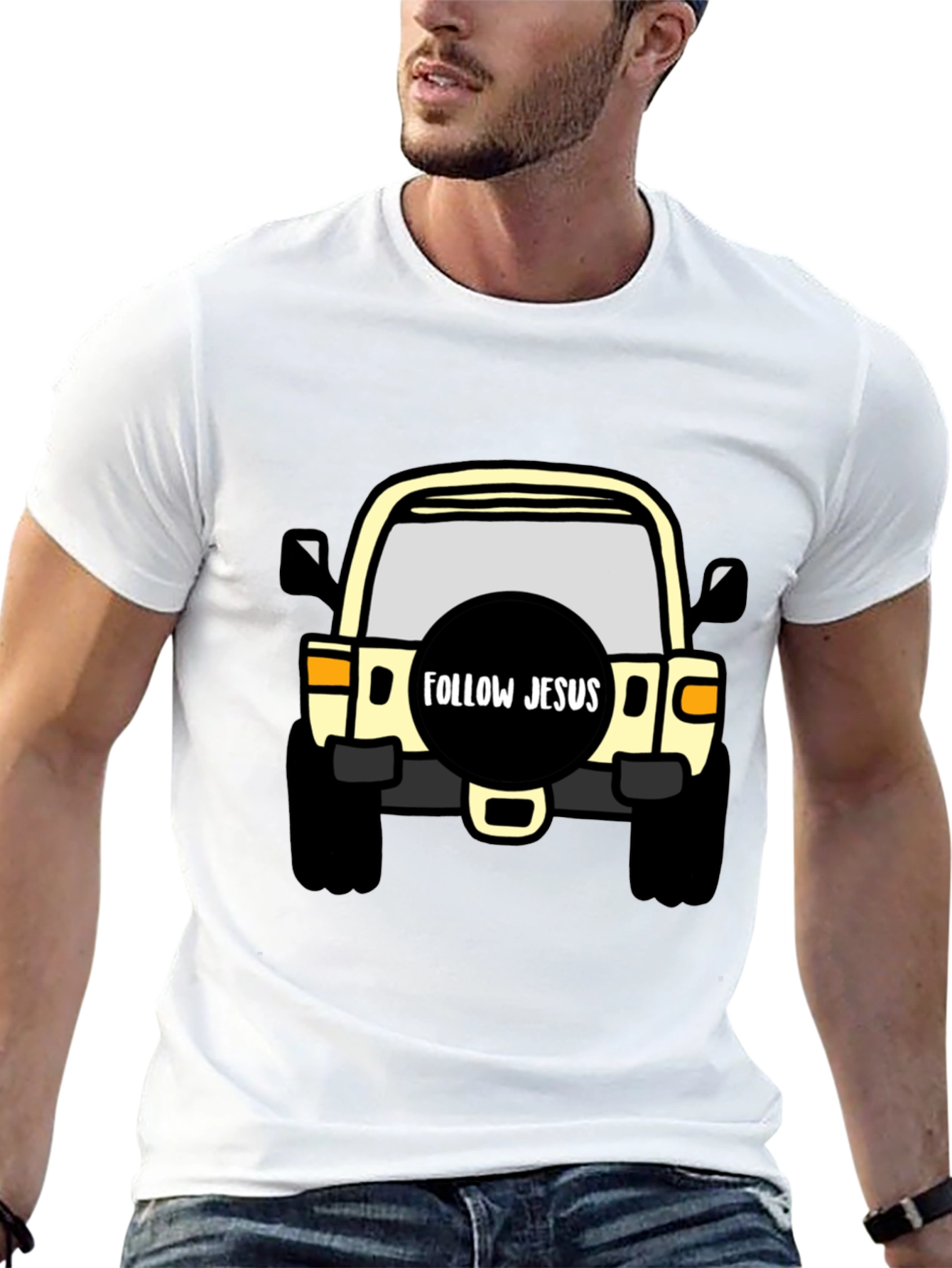 Follow Jesus Jeep T-Shirt - Black Cotton Tee