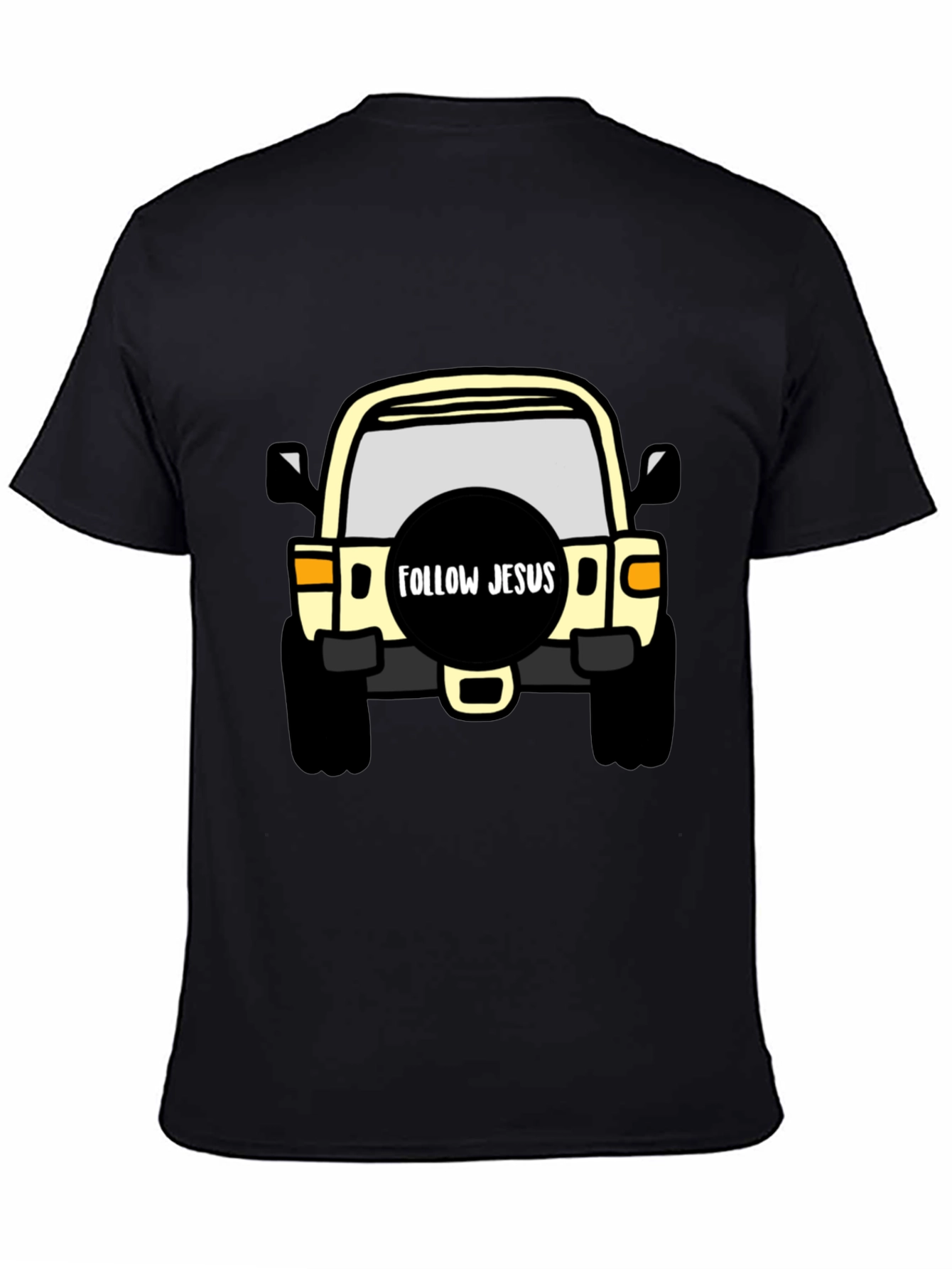 Follow Jesus Jeep T-Shirt - Black Cotton Tee