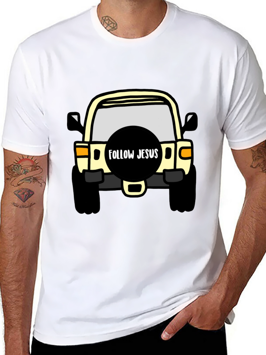 Follow Jesus Jeep T-Shirt - Black Cotton Tee