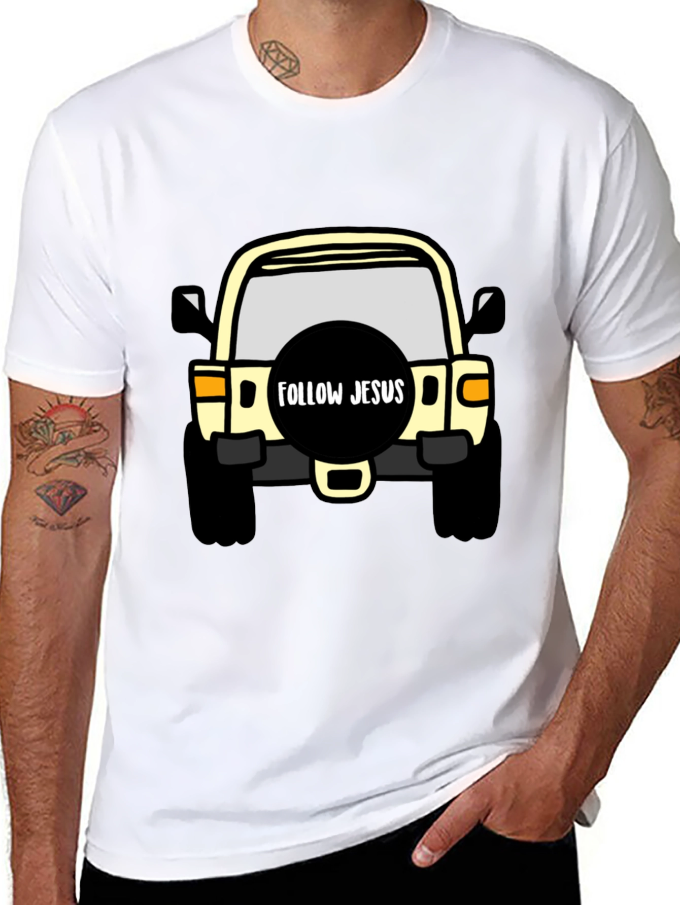 Follow Jesus Jeep T-Shirt - Black Cotton Tee