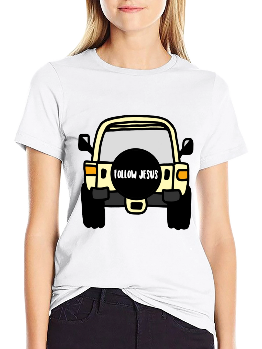 Follow Jesus Jeep T-Shirt - Black Cotton Tee