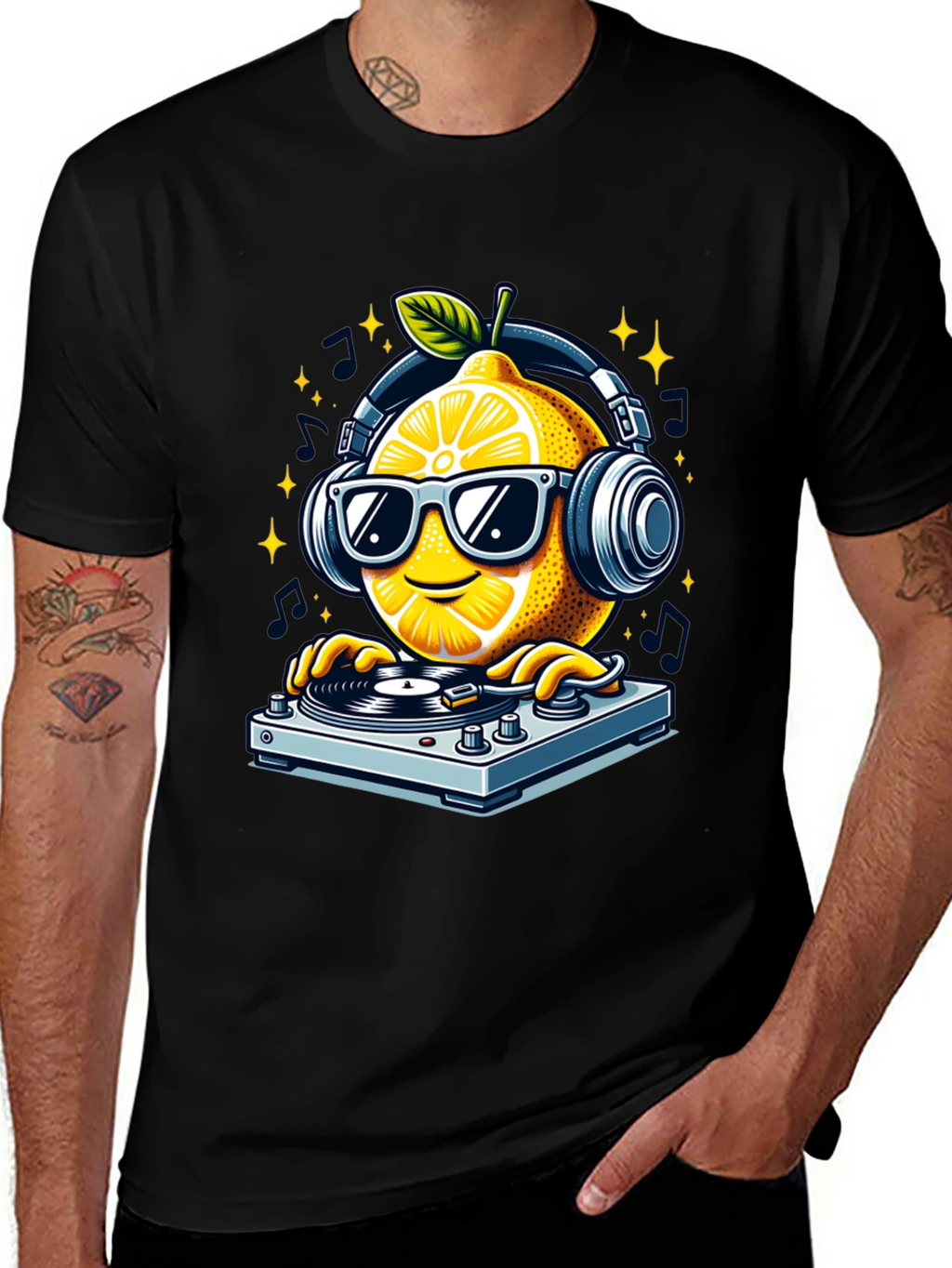 DJ Lemon Graphic T-Shirt - Funky Turntable Design