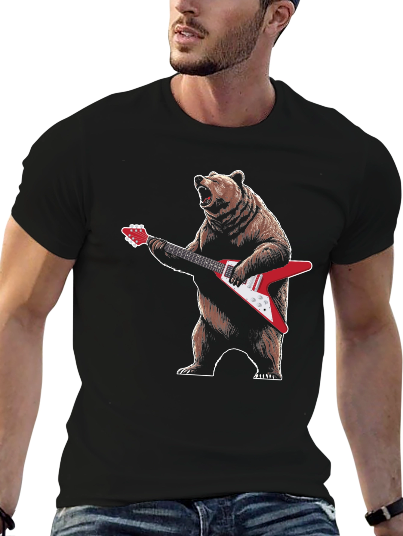 Bear Guitarist T-Shirt - Cool Graphic Tee