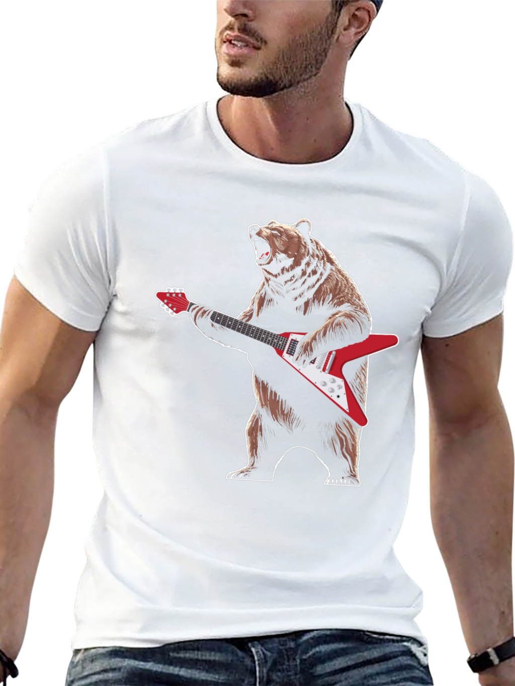 Bear Guitarist T-Shirt - Cool Graphic Tee