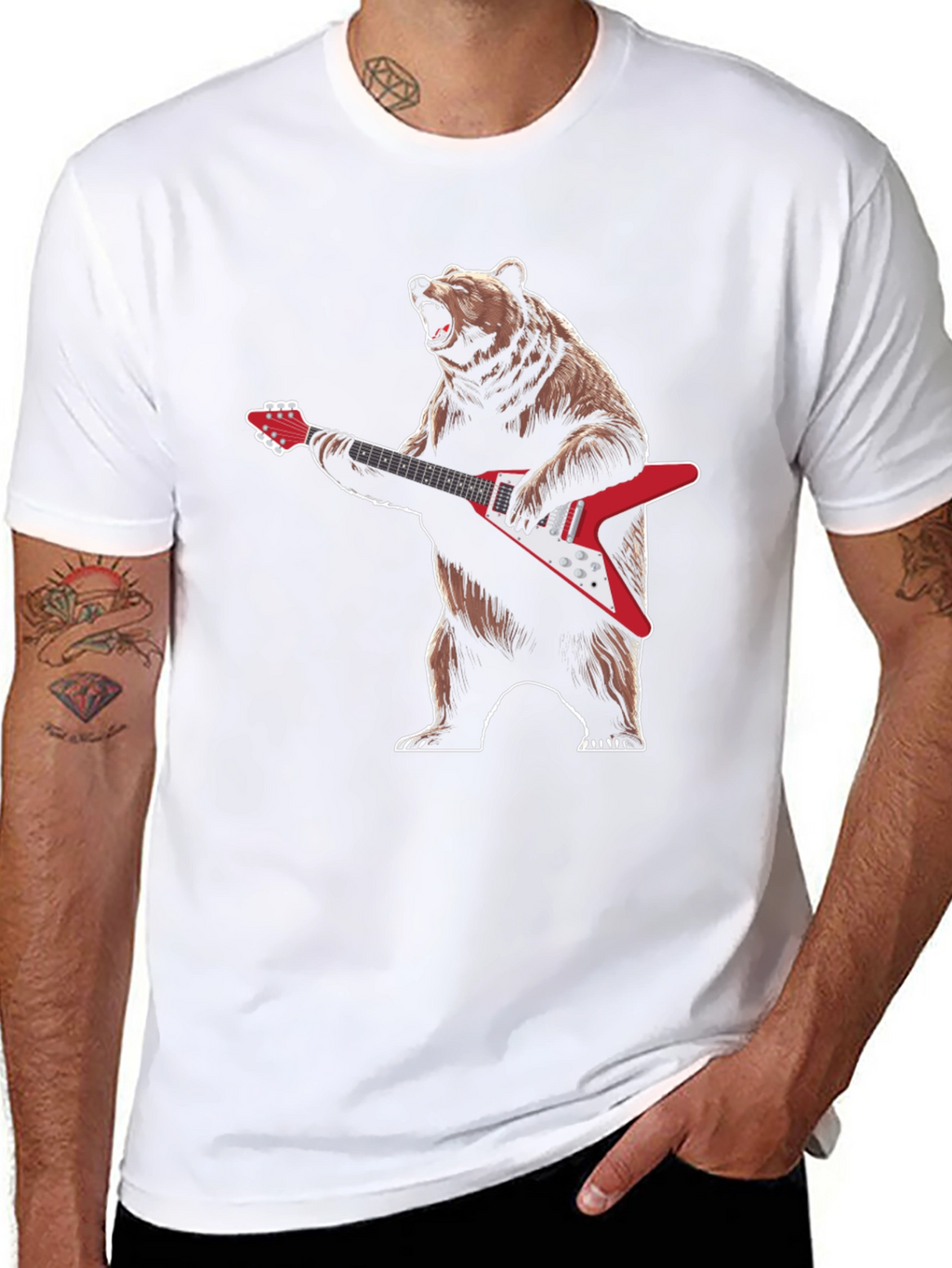 Bear Guitarist T-Shirt - Cool Graphic Tee