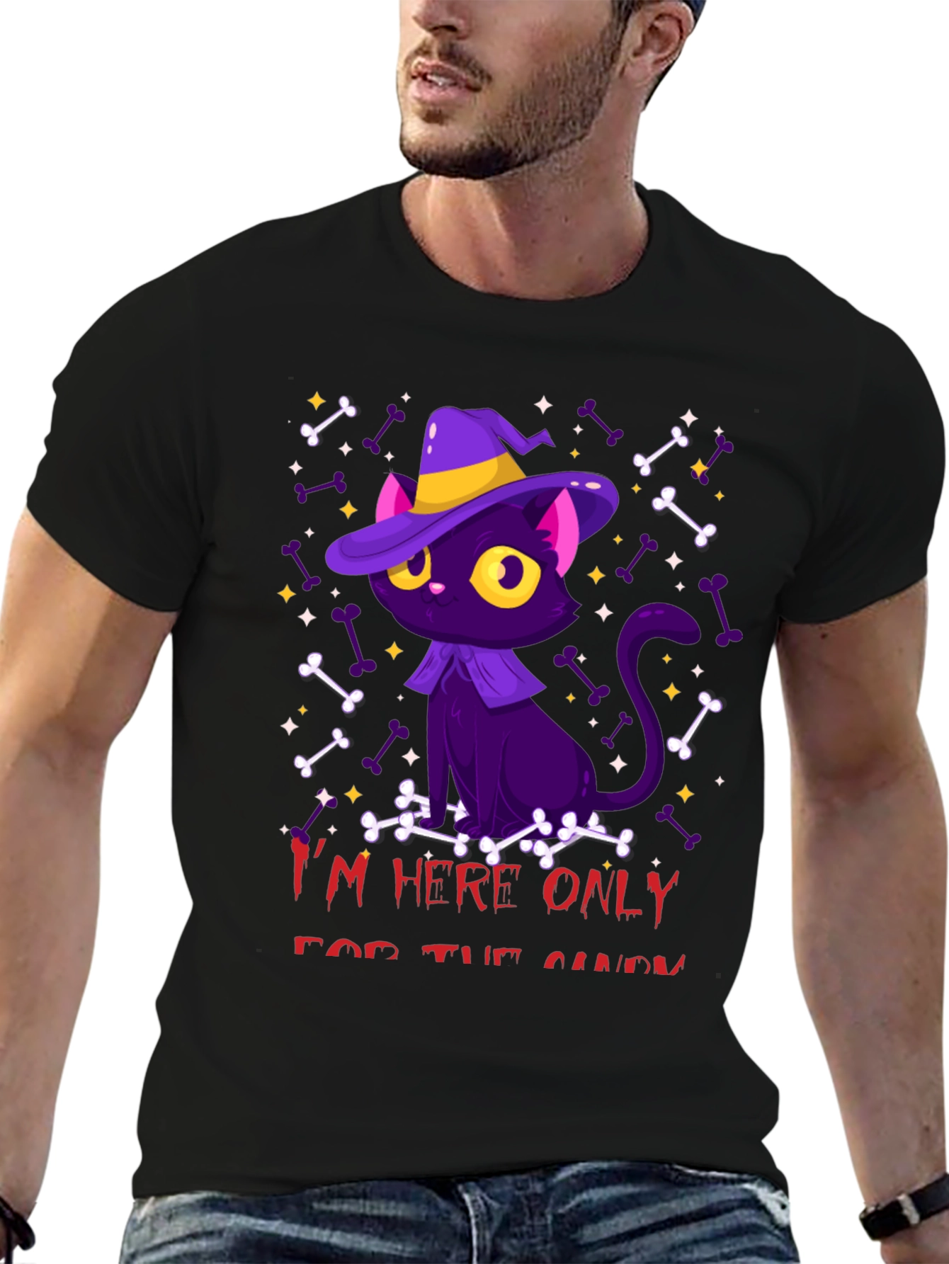 Halloween Cat T-Shirt: Im Here Only for the Candy