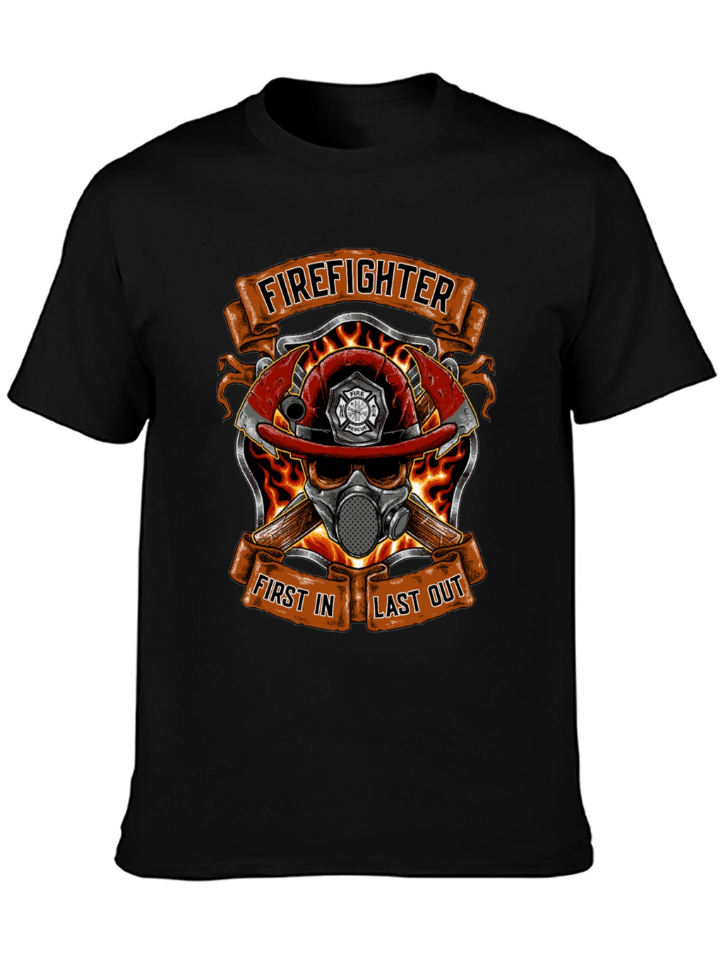 Firefighter Skull Graphic T-Shirt - First In Last Out