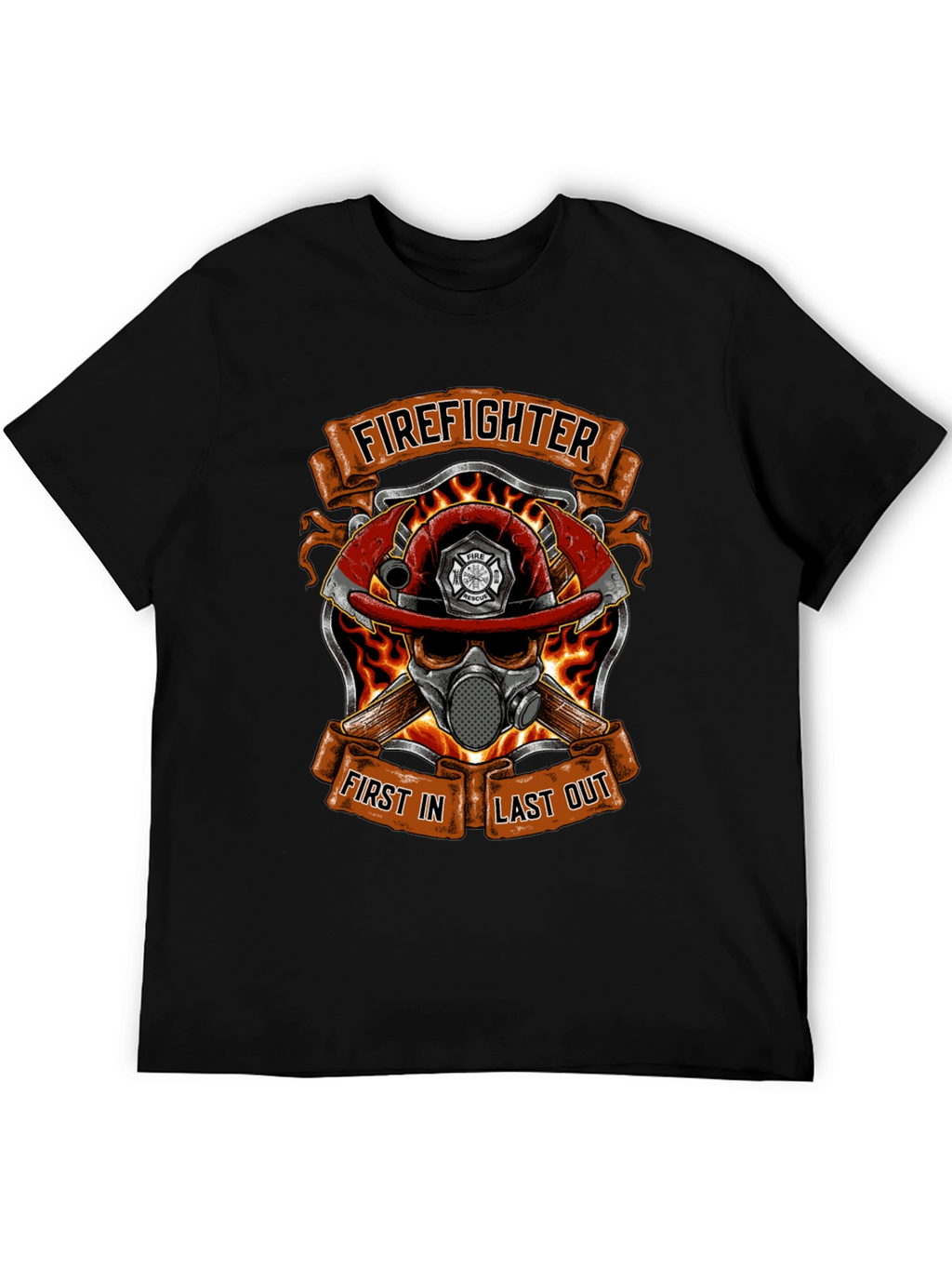 Firefighter Skull Graphic T-Shirt - First In Last Out