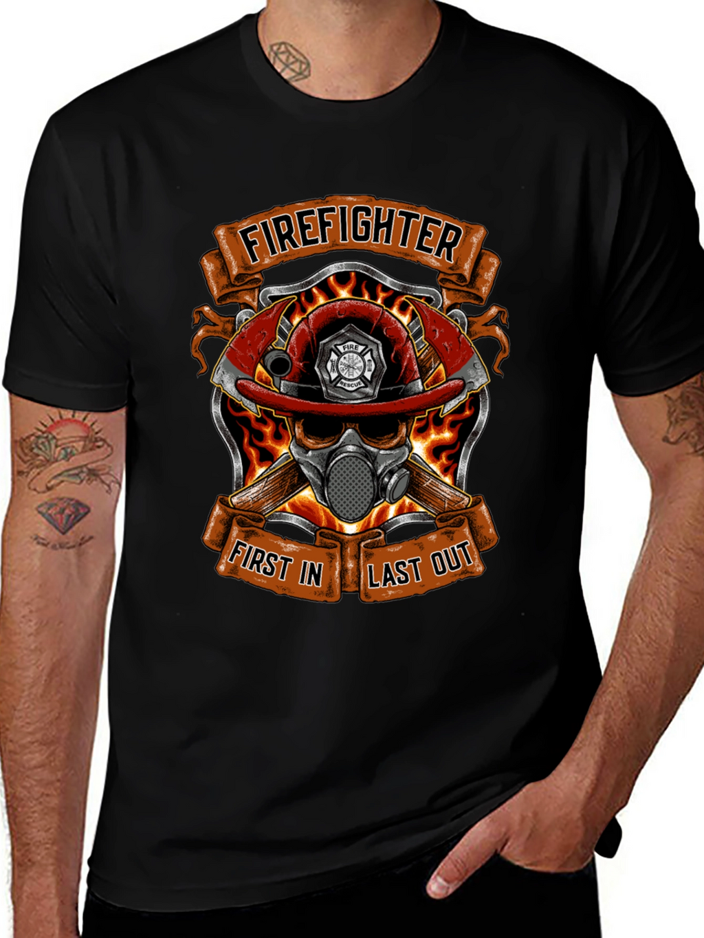 Firefighter Skull Graphic T-Shirt - First In Last Out