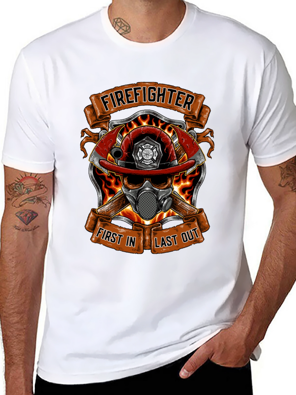 Firefighter Skull Graphic T-Shirt - First In Last Out