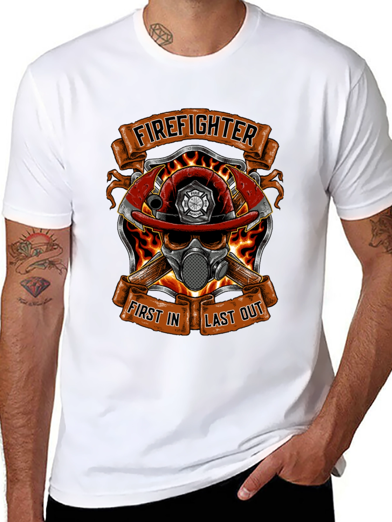 Firefighter Skull Graphic T-Shirt - First In Last Out