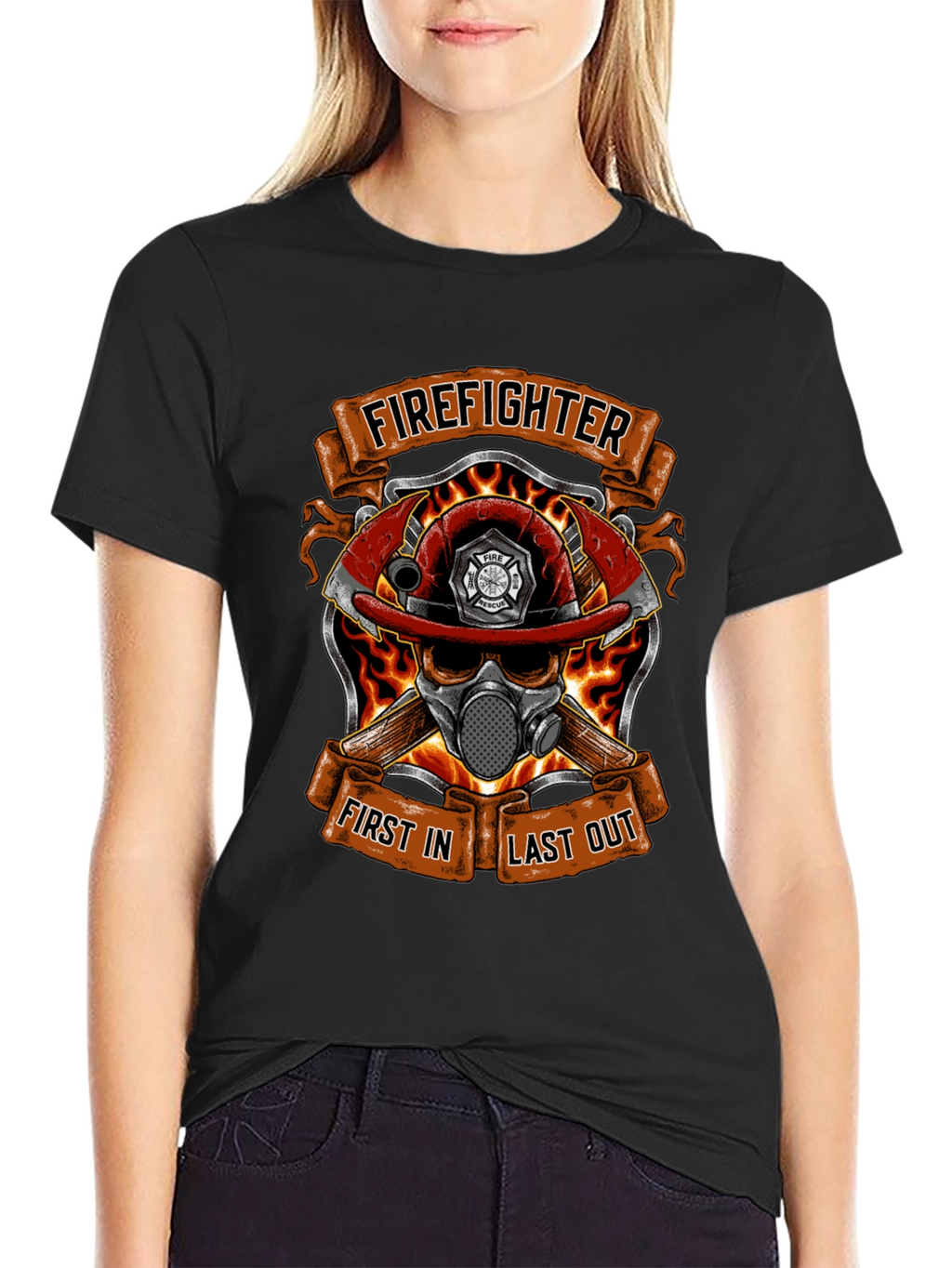Firefighter Skull Graphic T-Shirt - First In Last Out