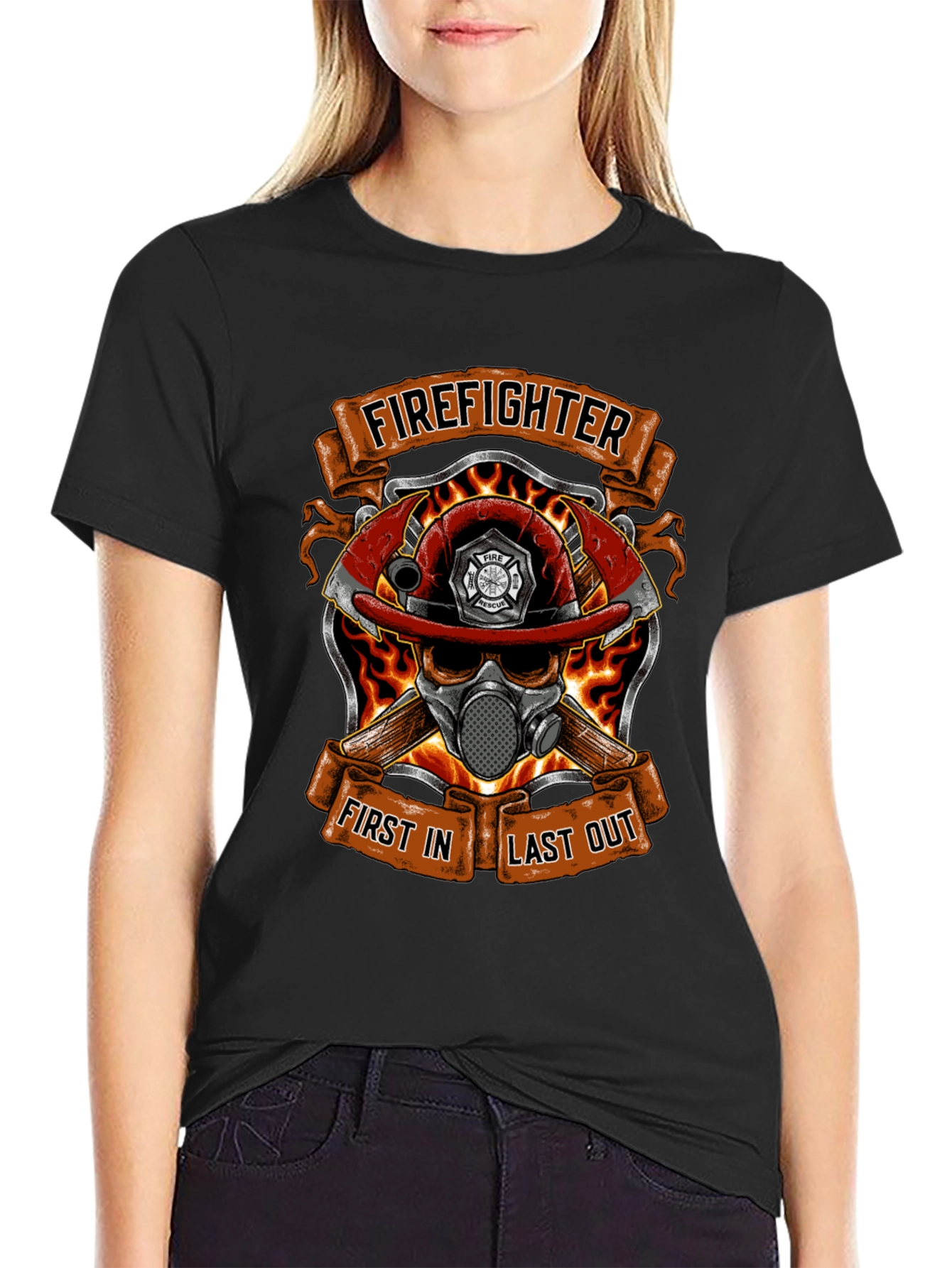 Firefighter Skull Graphic T-Shirt - First In Last Out