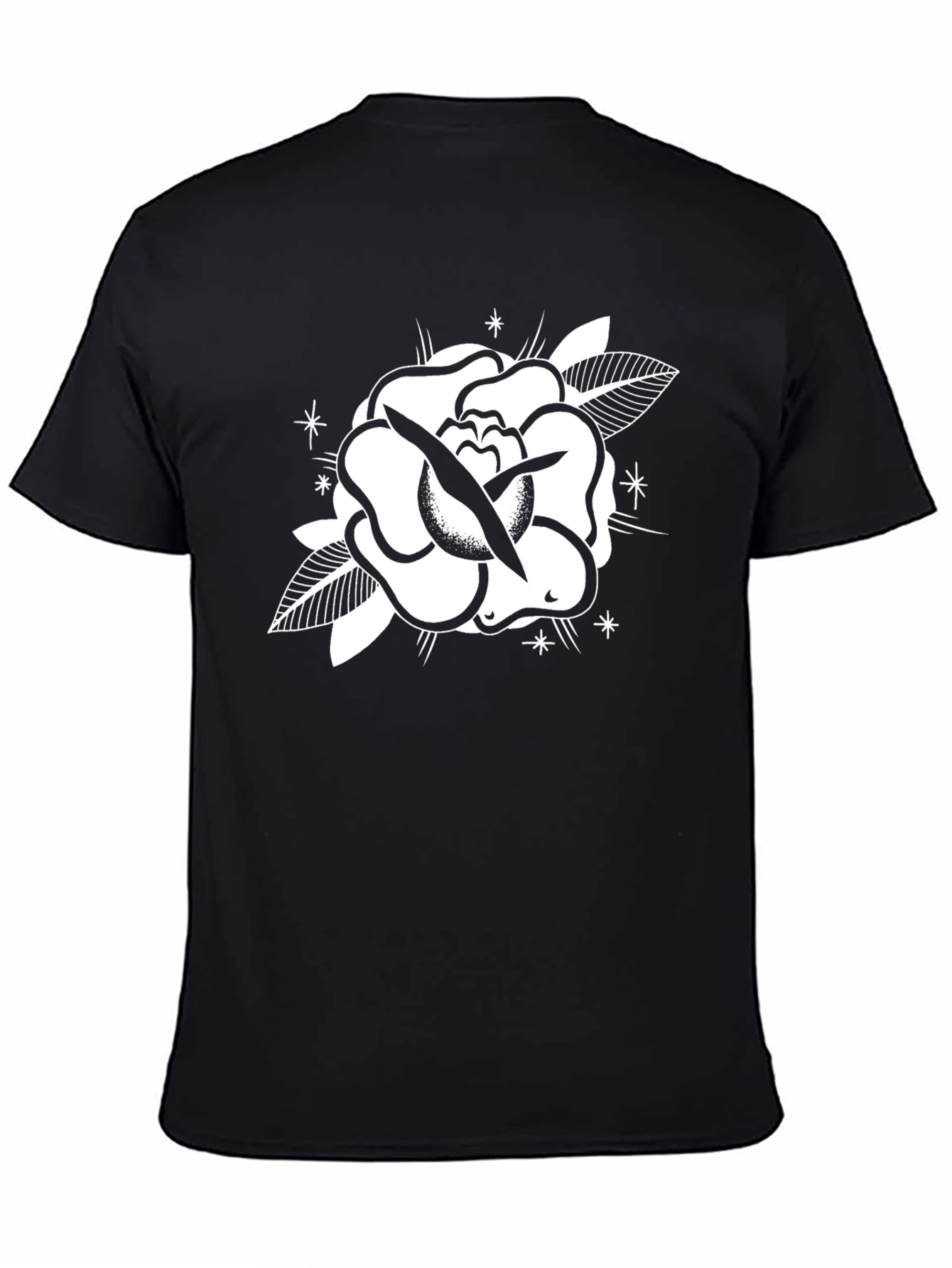 Black Tee with Rose Graphic