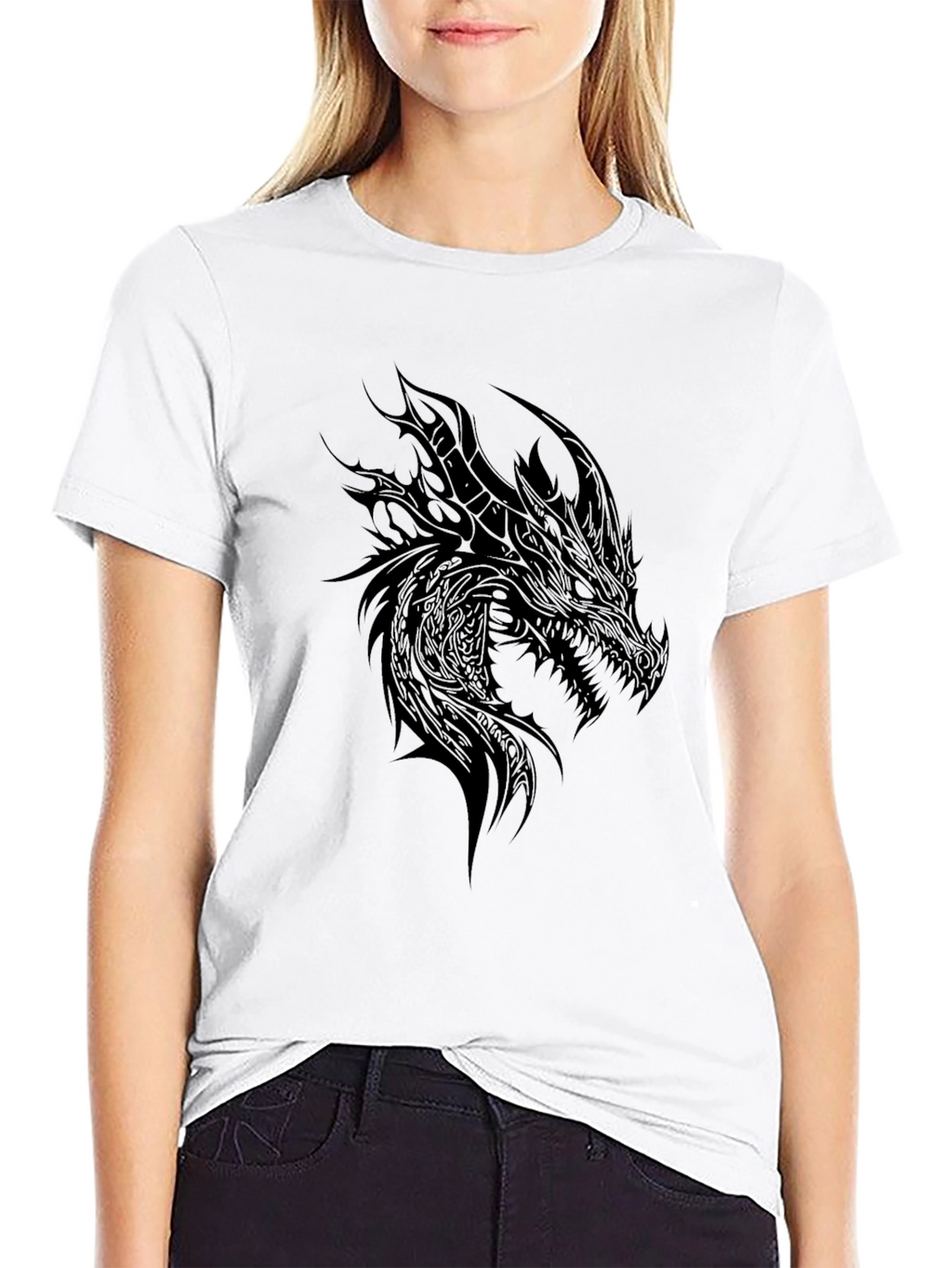 Mens Black Dragon Graphic Tee - Dark Fantasy Style