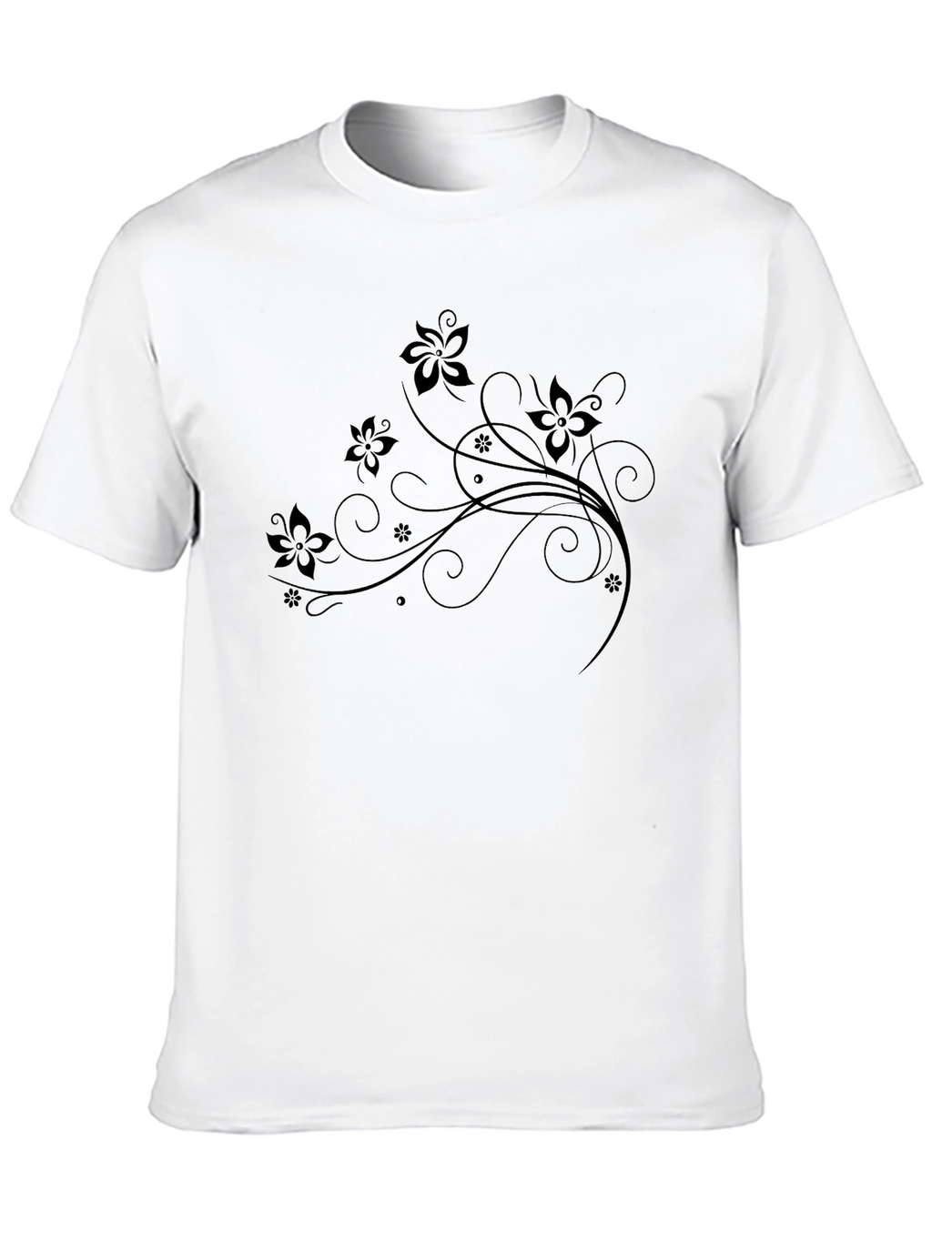 Floral Swirl Tee - Elegant Black T-Shirt