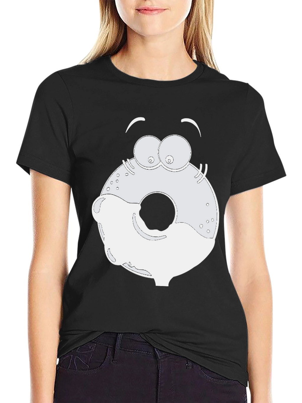 Cartoon Donut Graphic Black T-Shirt