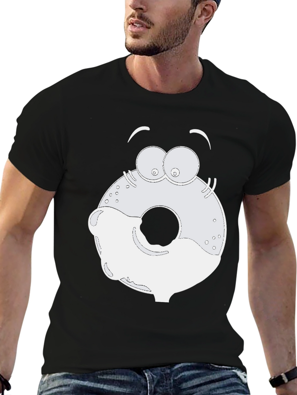 Cartoon Donut Graphic Black T-Shirt
