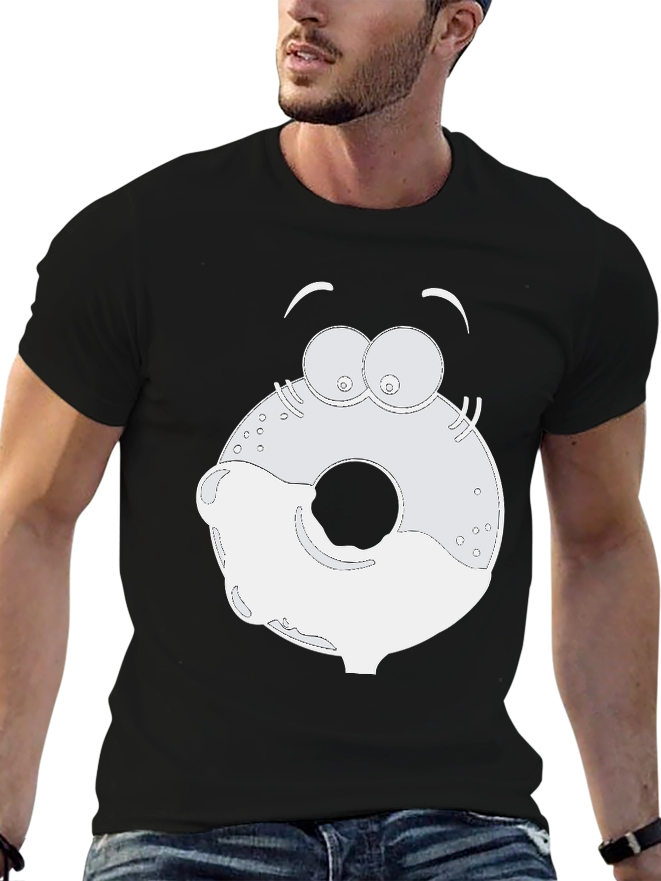 Cartoon Donut Graphic Black T-Shirt