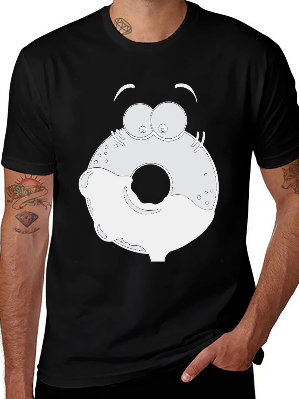 Cartoon Donut Graphic Black T-Shirt
