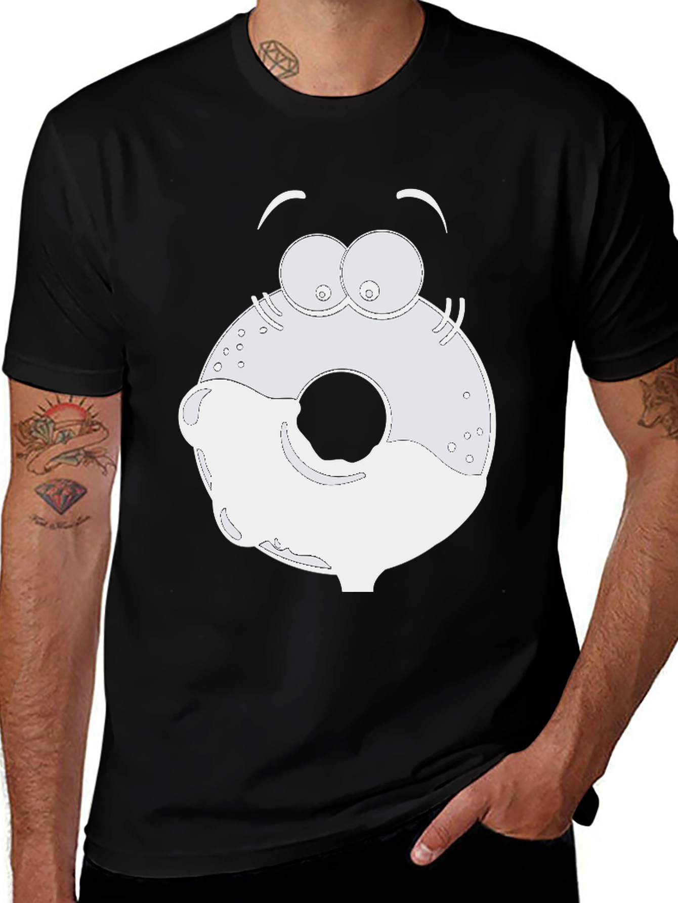 Cartoon Donut Graphic Black T-Shirt