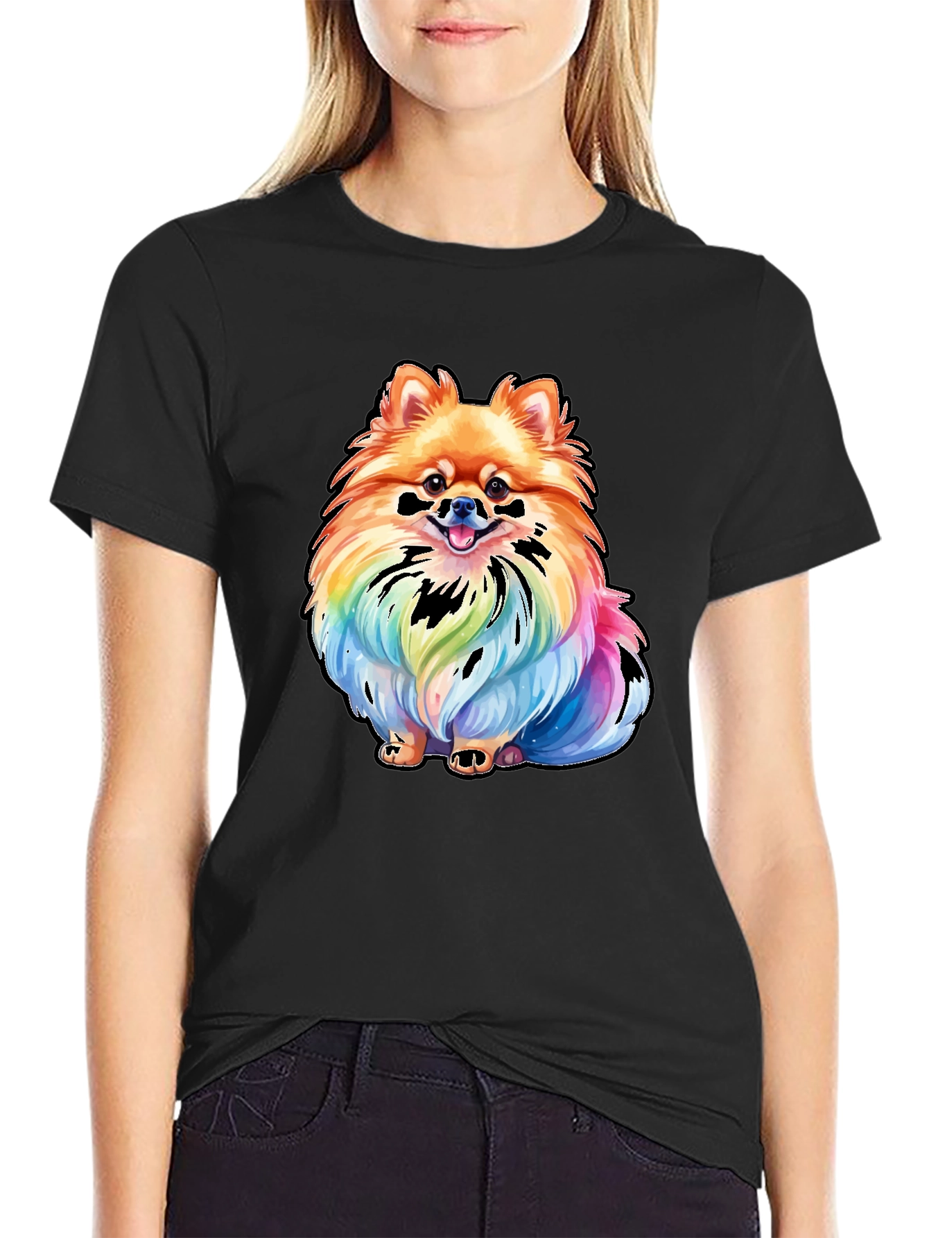 Rainbow Pomeranian Graphic Tee - Unique Dog Lover Gift