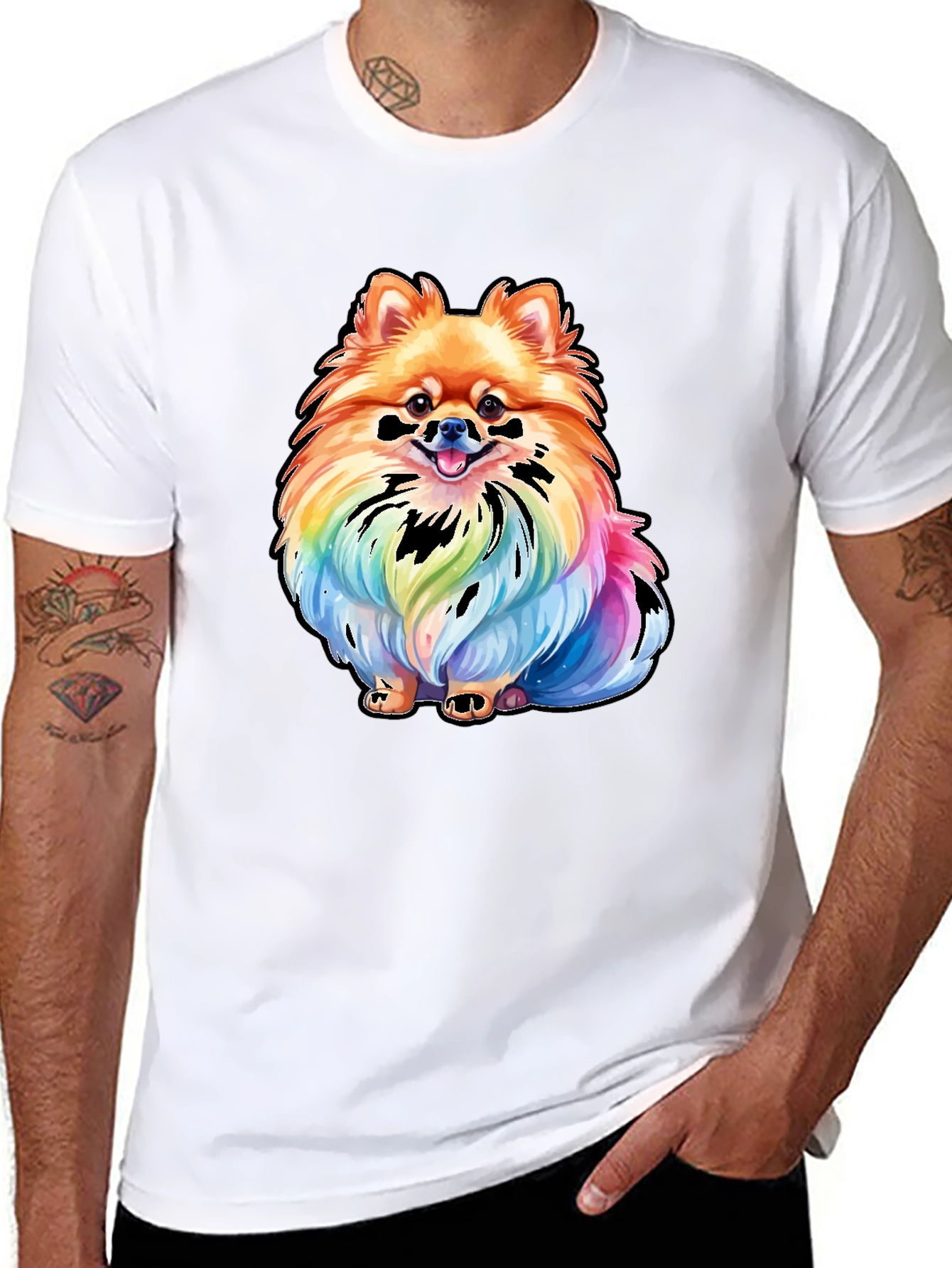 Rainbow Pomeranian Graphic Tee - Unique Dog Lover Gift
