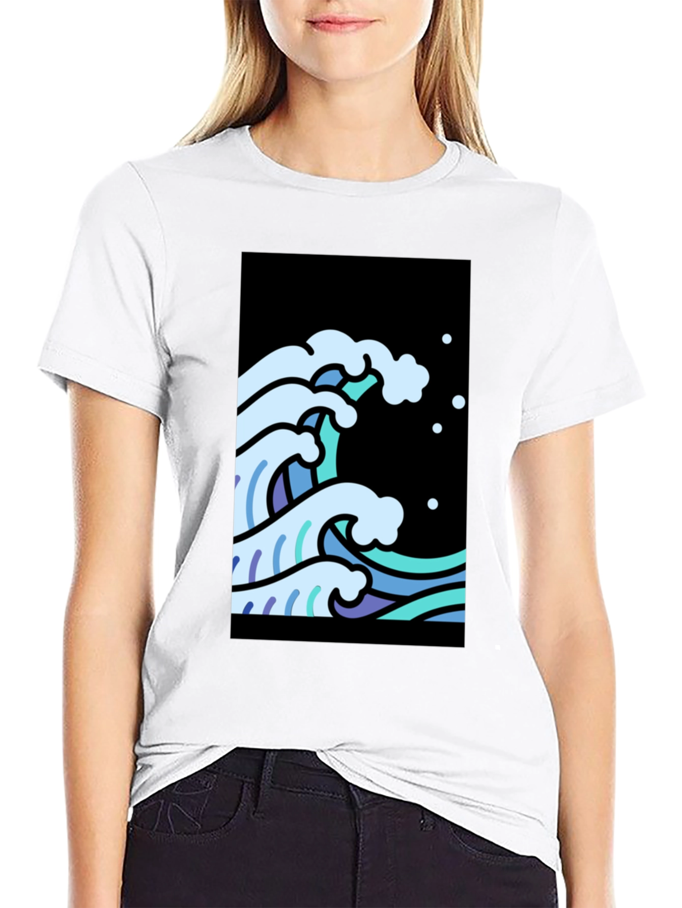 Cool Waves Graphic Tee - Black Cotton T-Shirt