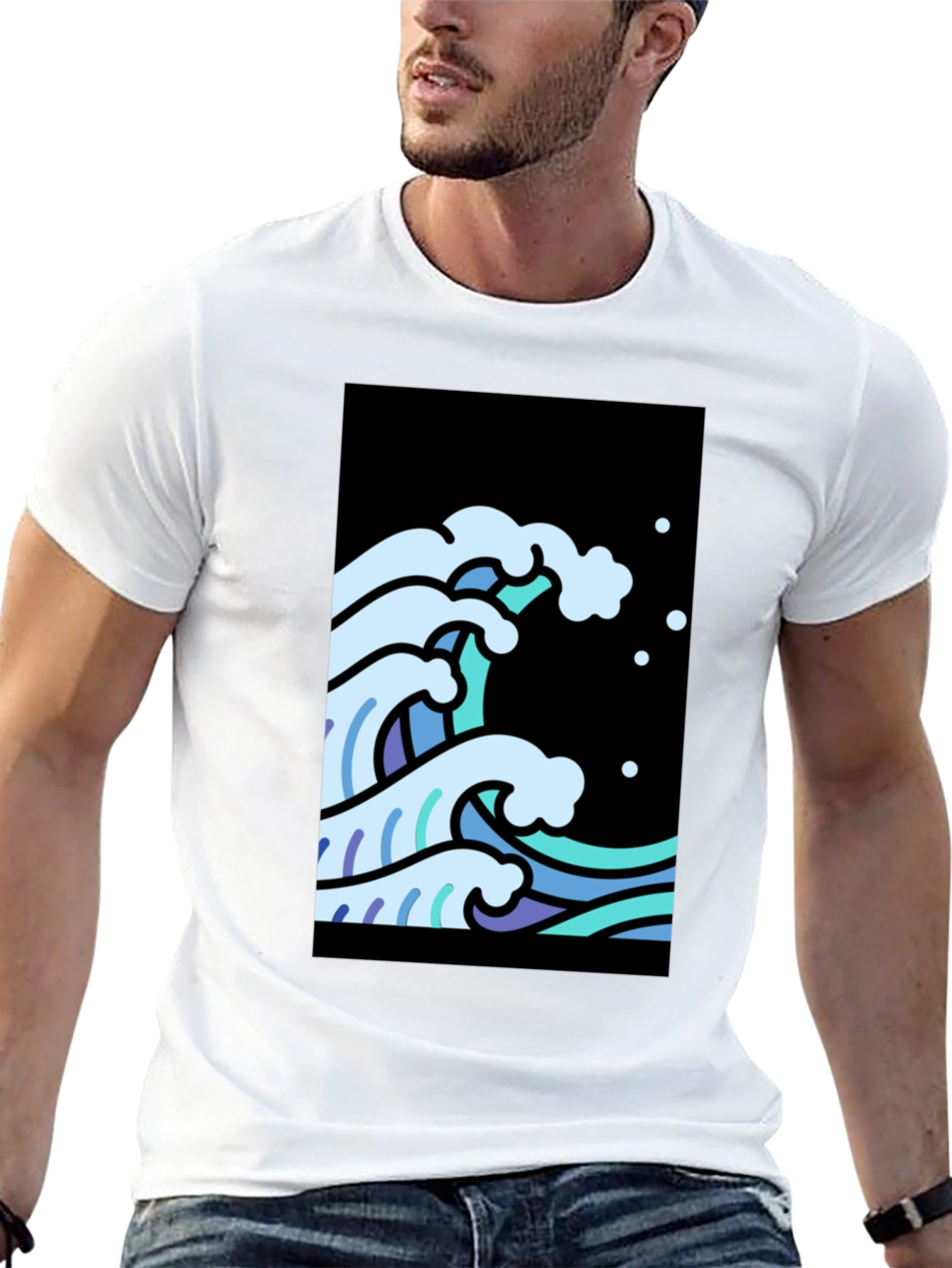Cool Waves Graphic Tee - Black Cotton T-Shirt