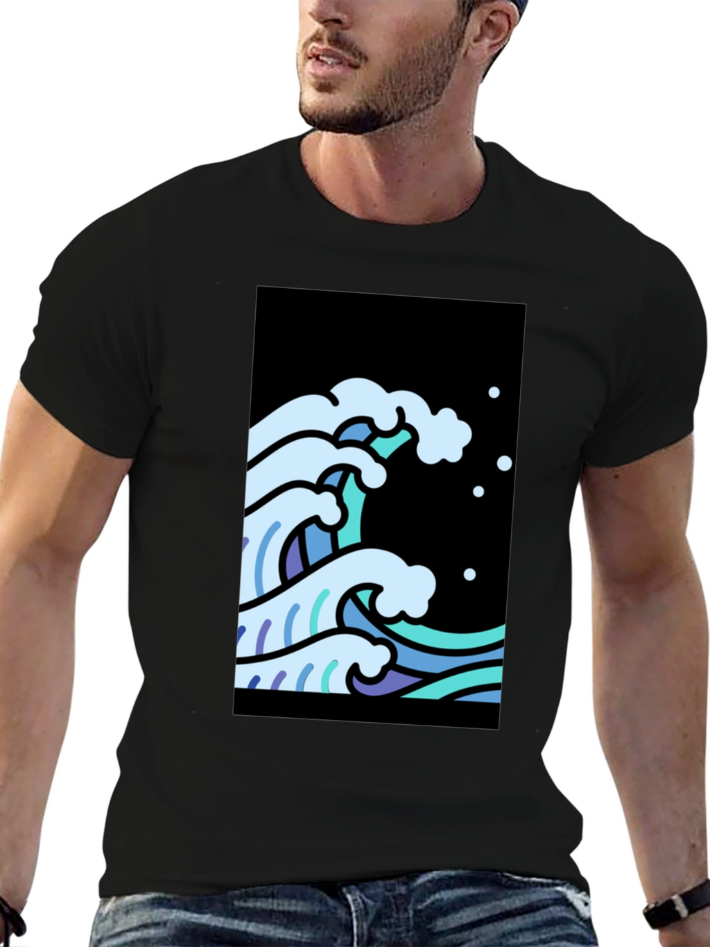 Cool Waves Graphic Tee - Black Cotton T-Shirt