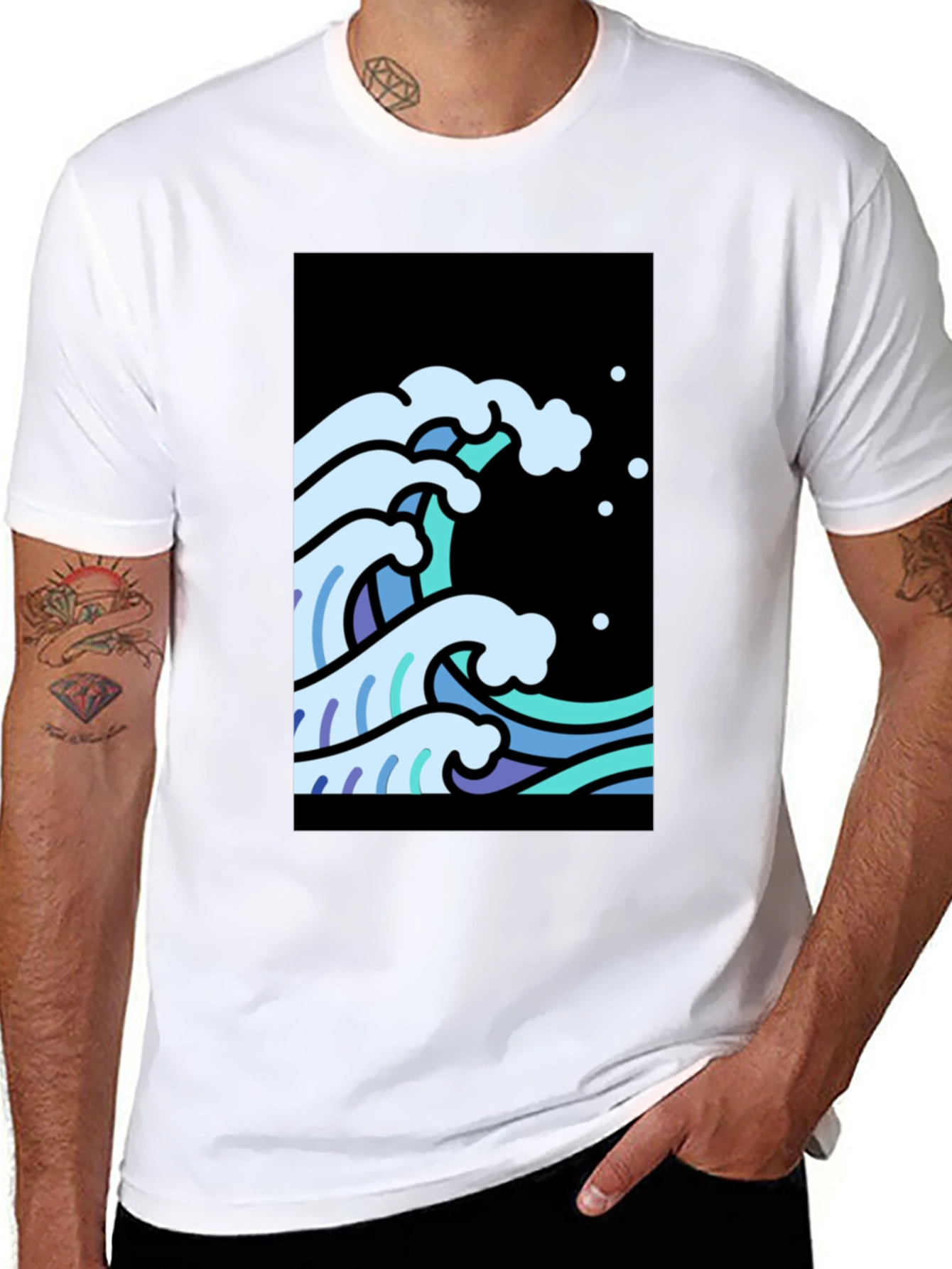 Cool Waves Graphic Tee - Black Cotton T-Shirt