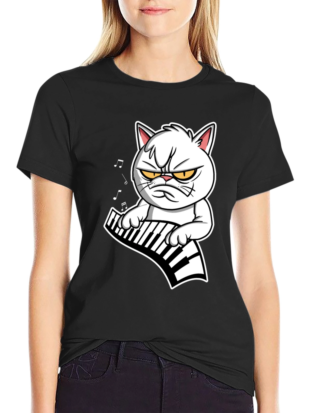 Grumpy Cat Keyboardist Black T-Shirt