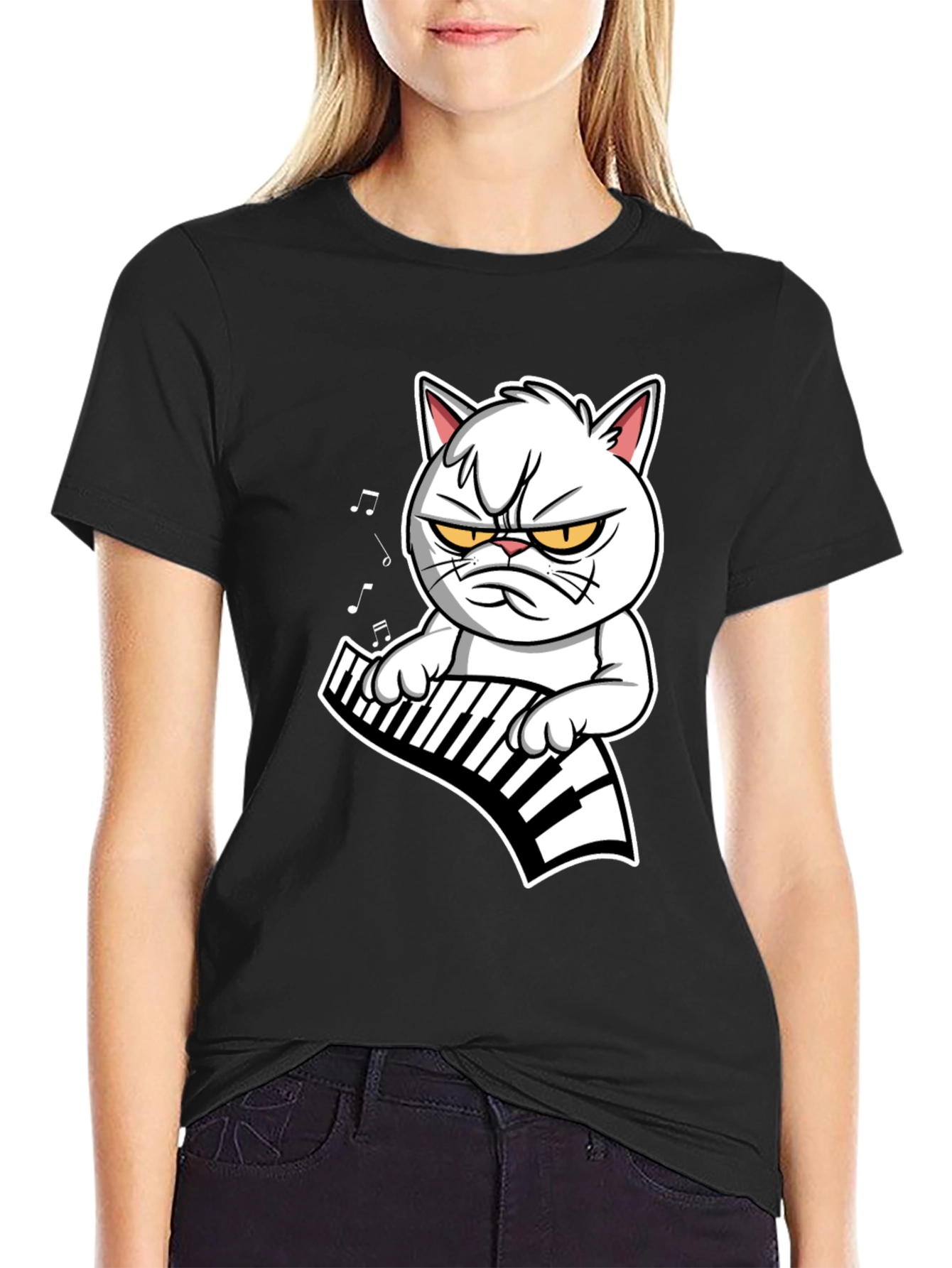 Grumpy Cat Keyboardist Black T-Shirt